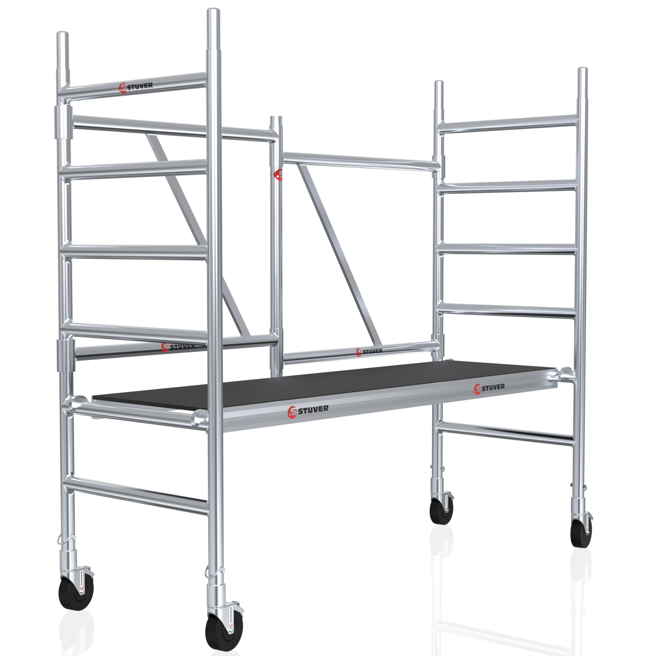 Scout Z 190 Andamio 3 metros - [Ahorra espacio] Andamios plegables aluminio - Andamios de obra - Andamios de aluminio - Andamio con ruedas - Rueda andamio - Andamios plegables