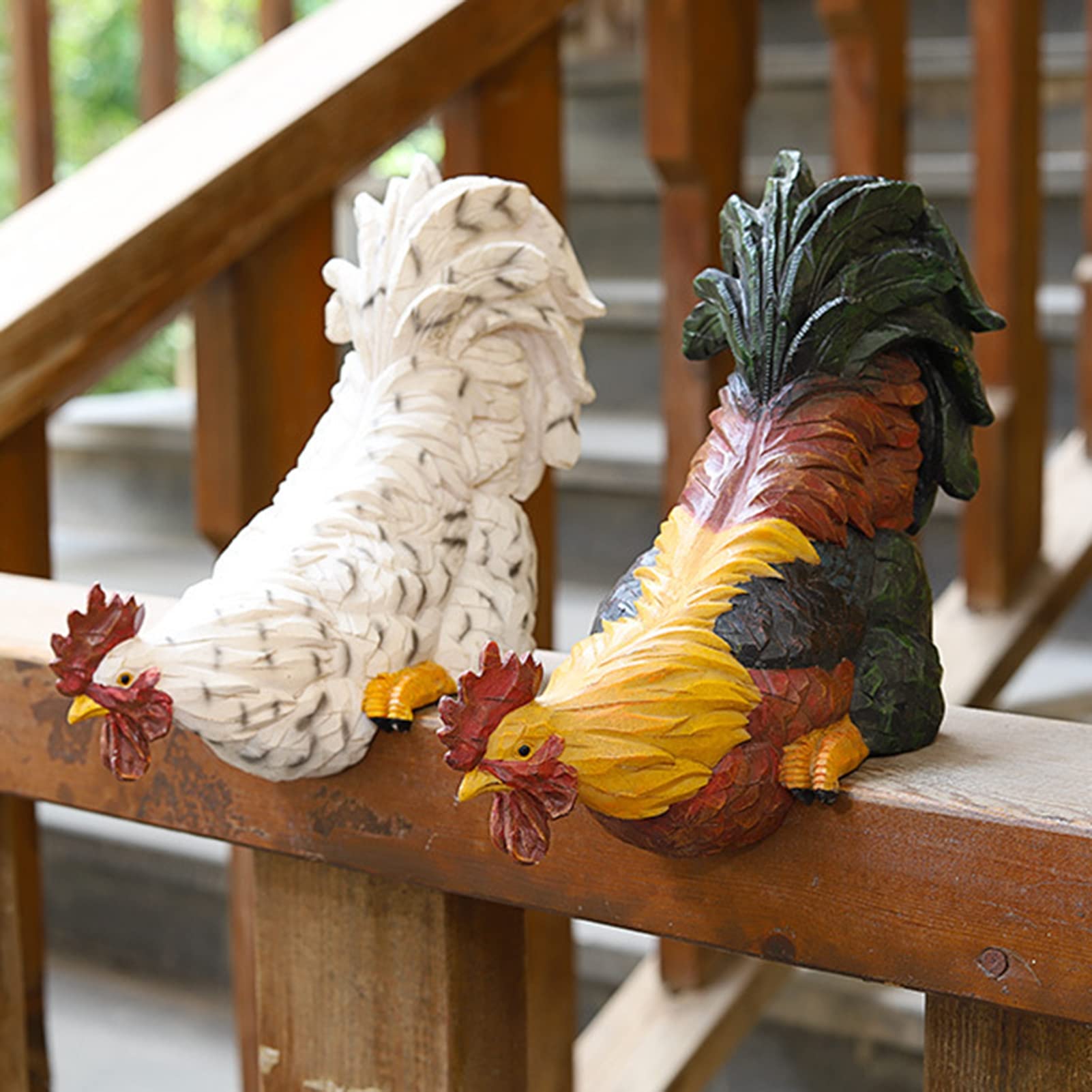Garten Hahn Figur Simulierter Hühnchen Kunstharz Handwerk Sammler Tierfiguren Deko für Draußen Garten Miniaturen Skulpturen & Statuen Schmuckstück,Gelb