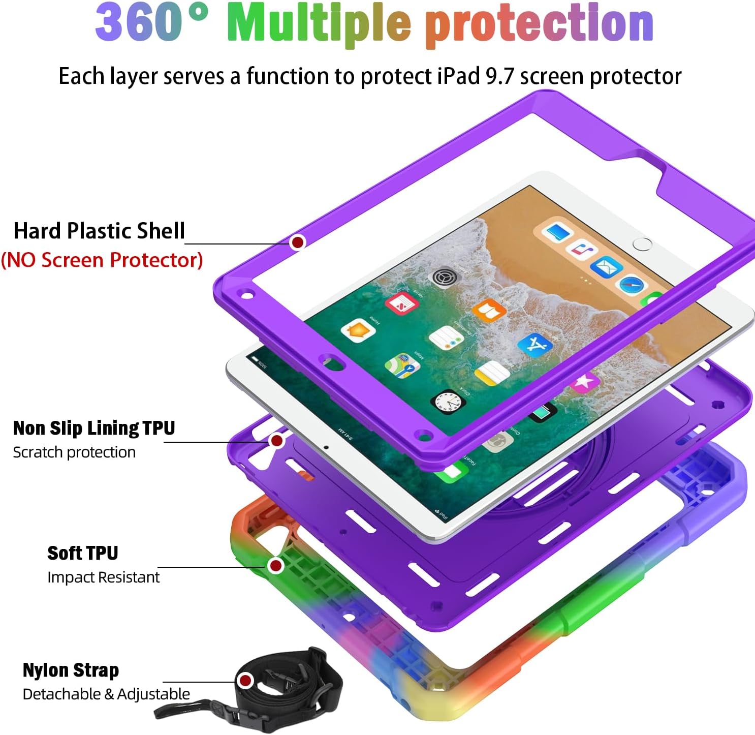 BMOUO Case for iPad 6th/5th Generation Case (9.7 inch, 2018/2017), Purple image 3