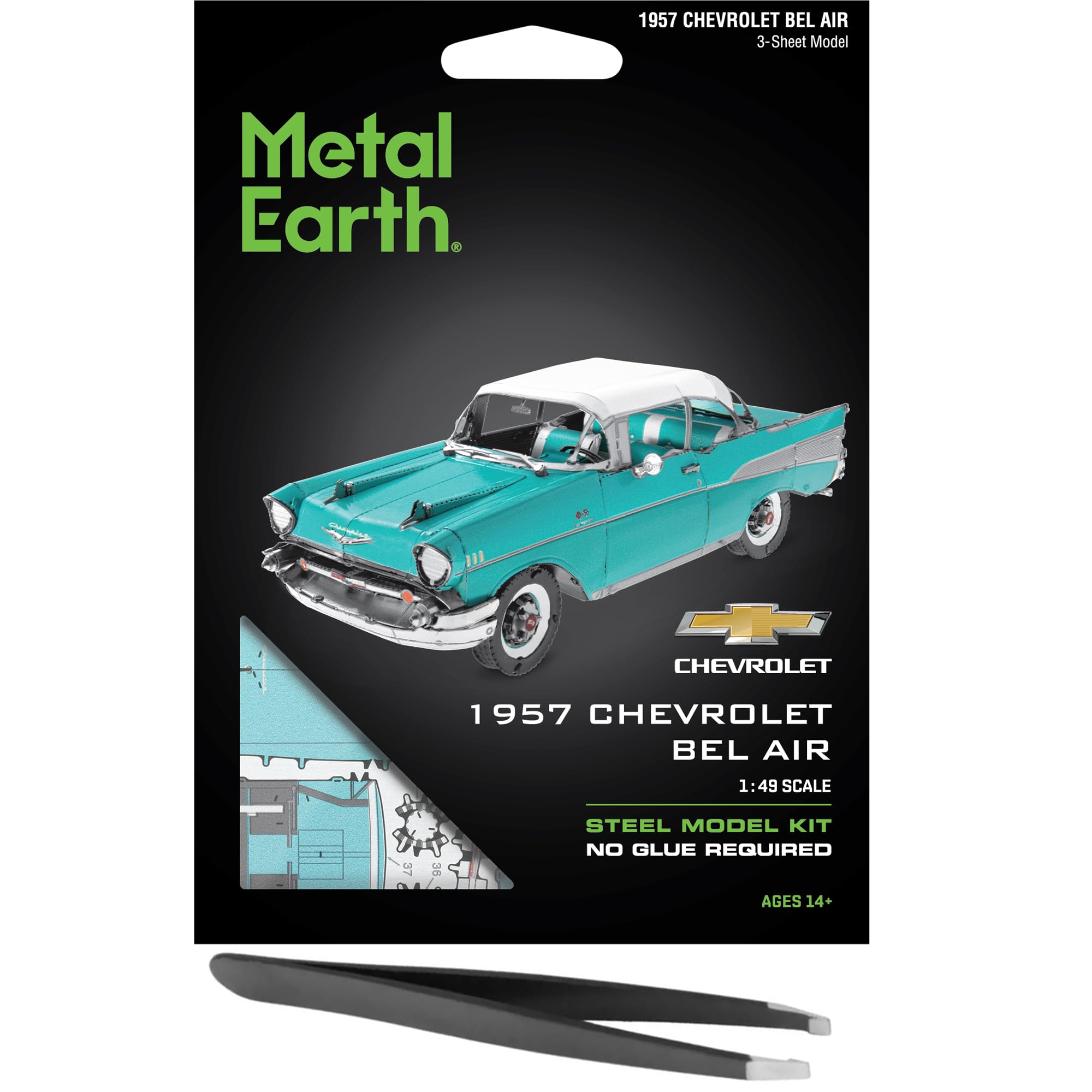 FascinationsMetal Earth 1957 Chevy Bel Air Metal Model Kit Bundle with Tweezers