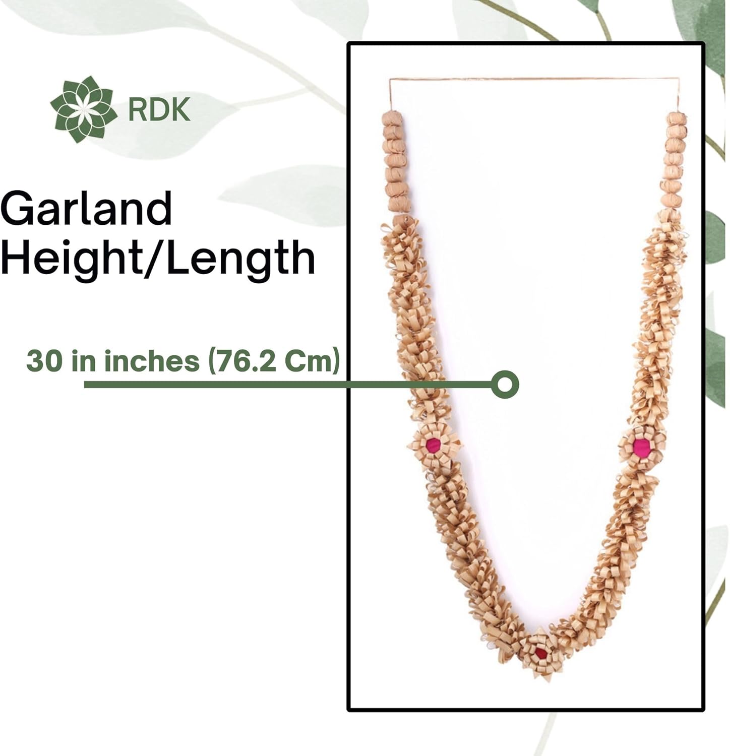 RDK Sandalwood Processed Photo Frame Haar Mala | Chandan Scented Wooden Chaal | Wooden Garland for Photos of Loved Ones|Traditional Mala for God, Ancestors and Pitra, Pooja Room (30 Inches)