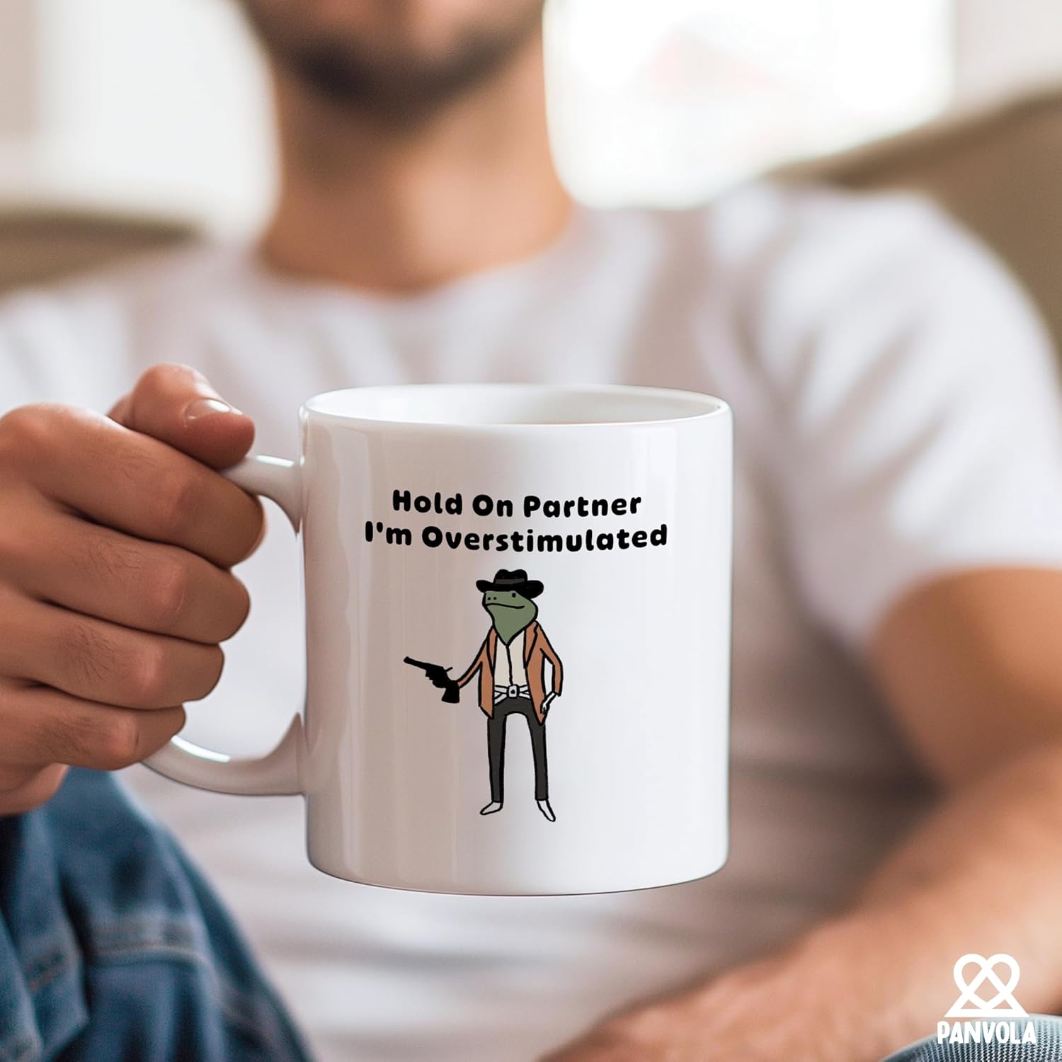 Panvola Hold On Partner I'm Overstimulated Sarcastic Gifts Cowboy Frog Mugs with Sarcastic Quotes Gifts For Coworkers Friends Sarcasm Sayings Novelty Drinkware Ceramic Mug 11 oz White - Image 6