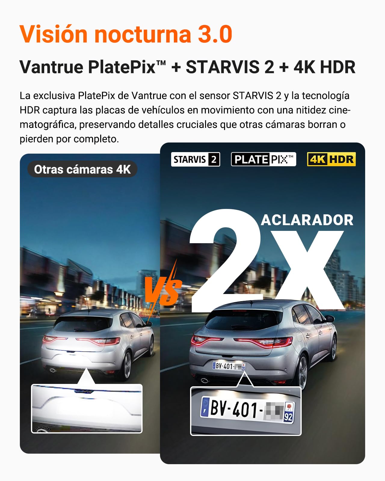 VANTRUE N4 Pro S Dashcam STARVIS 2 4K+ 1080P+ 1440P, 5GHz WiFi PlatePix™ Dash CAM GPS 360° HDR Buffer Monitor de Aparcamiento Cámara de Coche, visión Nocturna, Comando de Voz, LTE Opcional