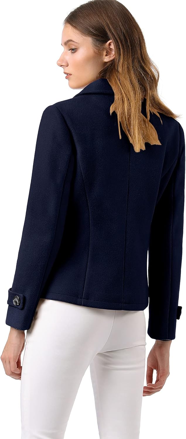 Allegra K Women's Notched Lapel Double Breasted Pea Coat - Image 5