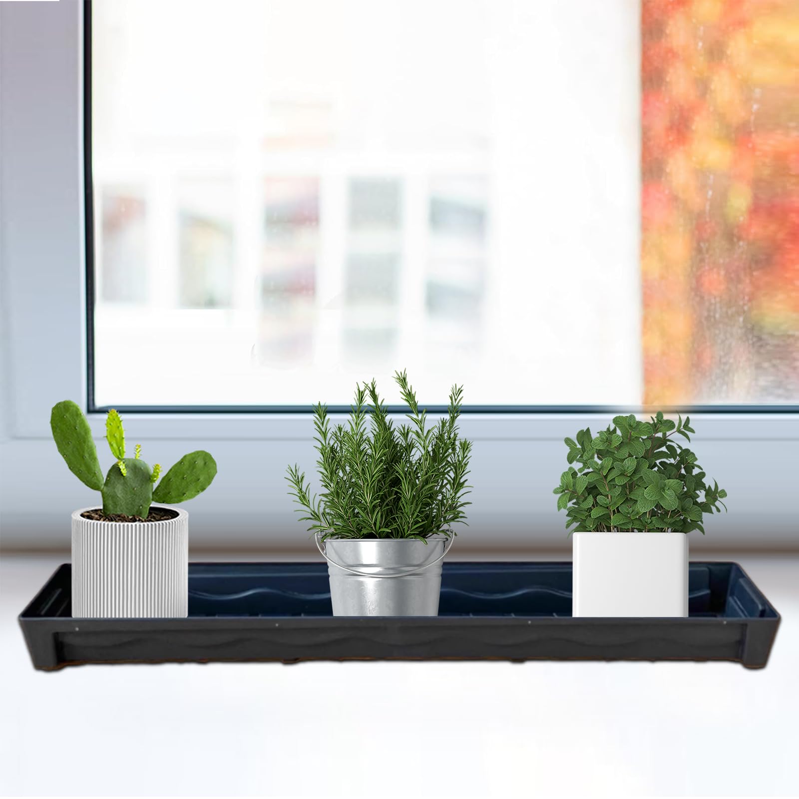 5 Pièces Soucoupe Pot Fleur,Plateaux de Jardinières Rectangulaires Plateau de Drainage pour Rebord Fenêtre Plastique pour Cour Jardin Intérieur et Extérieures,41 x 11.5 x 4 cm