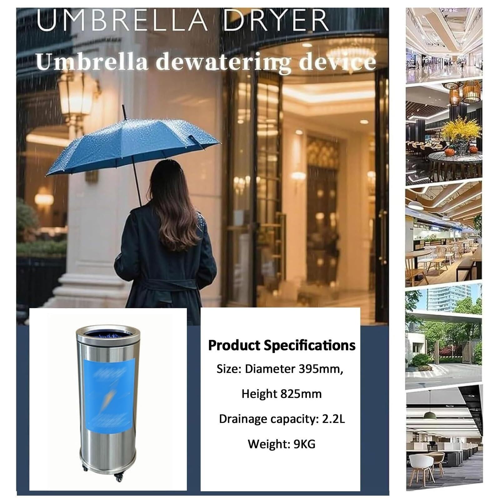 Stojak na mokrą suszarkę do parasoli ze stali nierdzewnej, suszarka do usuwania wody deszczowej, stojak do usuwania wody pod parasolem, stojak do suszenia parasoli z wyjmowaną tacą na wodę 2,2 l(B)