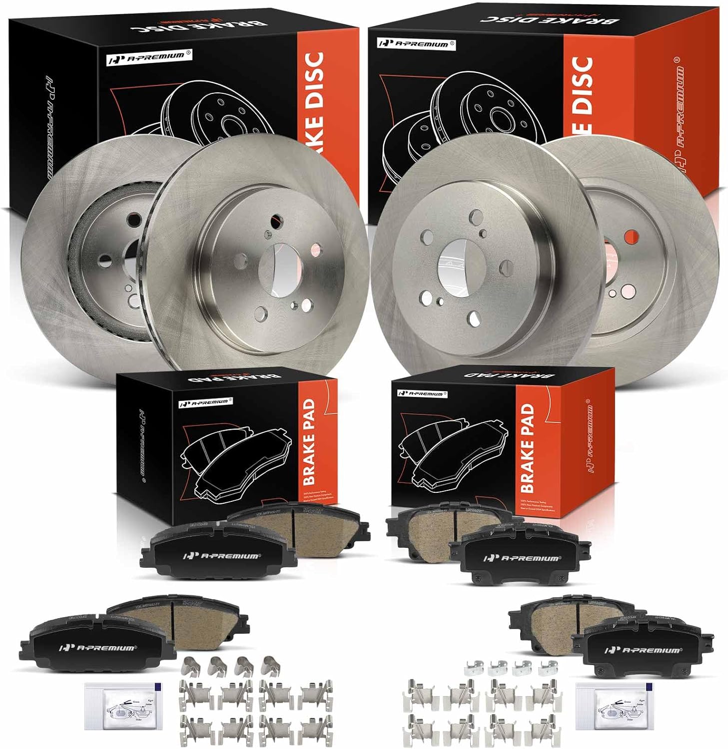 A-Premium Front Vented and Rear Solid Disc Brake Rotors + Ceramic Pads Kit Compatible with Select Toyota Models - Corolla 2019 2020 2021 2022, 12-PC Set