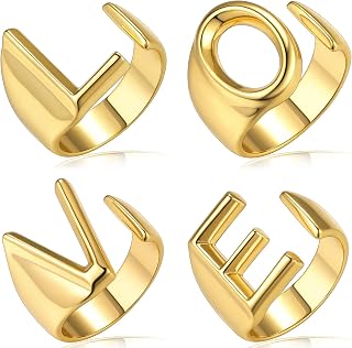 L-O-V-E Rings for Women Gold Letter Initial Ring, 14k Gold Plated Love Statement Jewelry for Patry