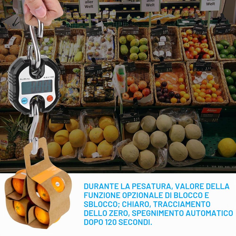 Fdit Mini Bilancia Elettronica Digitale Portatile con Gancio Display LCD Digitale Elettronico Gancio Appeso Bilance Ciclo Bilancia per Casa Azienda Agricola Caccia Esterna (Nero)