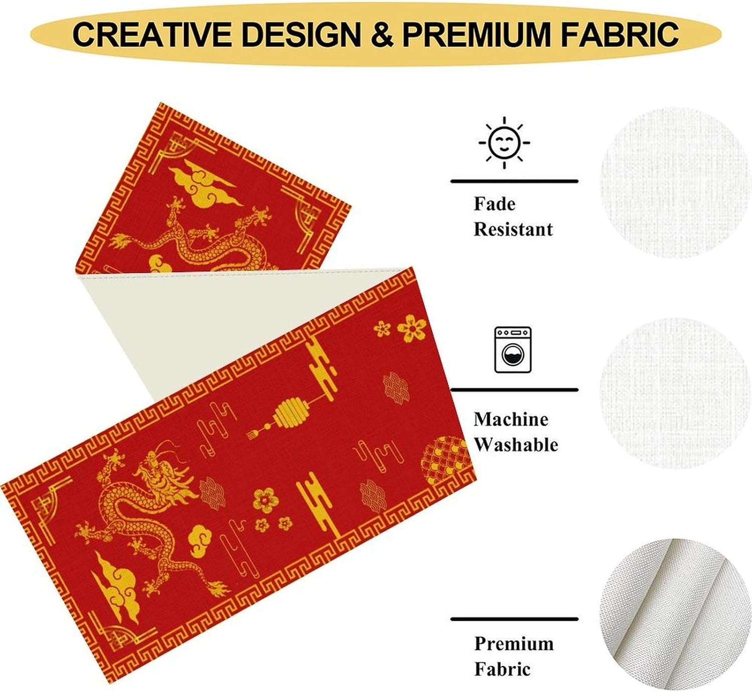 Chinese Dragon Table Runner, Red Golden Traditional Zodiac Dragon Japanese Chinoiserie Asian Style Oriental Spring Festival Table Setting Decor for Kitchen Dining Patio Holiday Party 13x36 inches image 5
