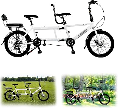Tandem Beach Cruiser Bike, Foldable Adult Bicycle with 20" Wheels, Three Seater, 7-Speed Adjustable, Maximum Load 200kg