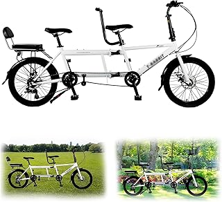 OPSREY Tandem Bike for Cycling, Foldable Tandem Beach Cruiser Bike, City Tandem Adult Folding Bicycle, 20" Wheels, Three Seater,7-Speed Adjustable, Maximum Load 200kg,Size 210x35x110cm/110x35x62cm