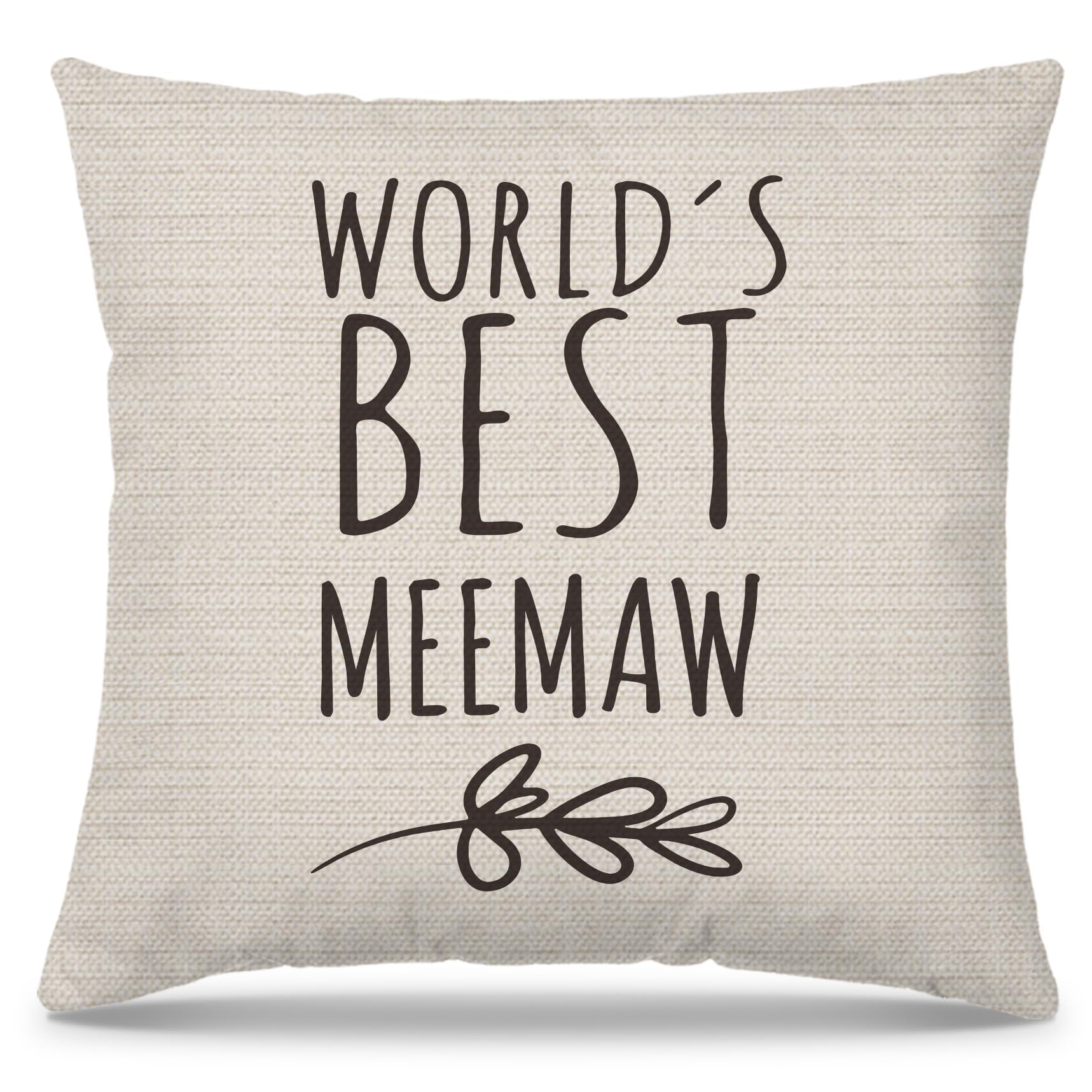 Meemaw Gifts Pillow Covers 18x18, Best Grandma Gifts for Birthday Mother's Day from Grandchildren, World's Best Meemaw Decorative Throw Pillow Cover for Home Bedroom Living Room Couch Bed