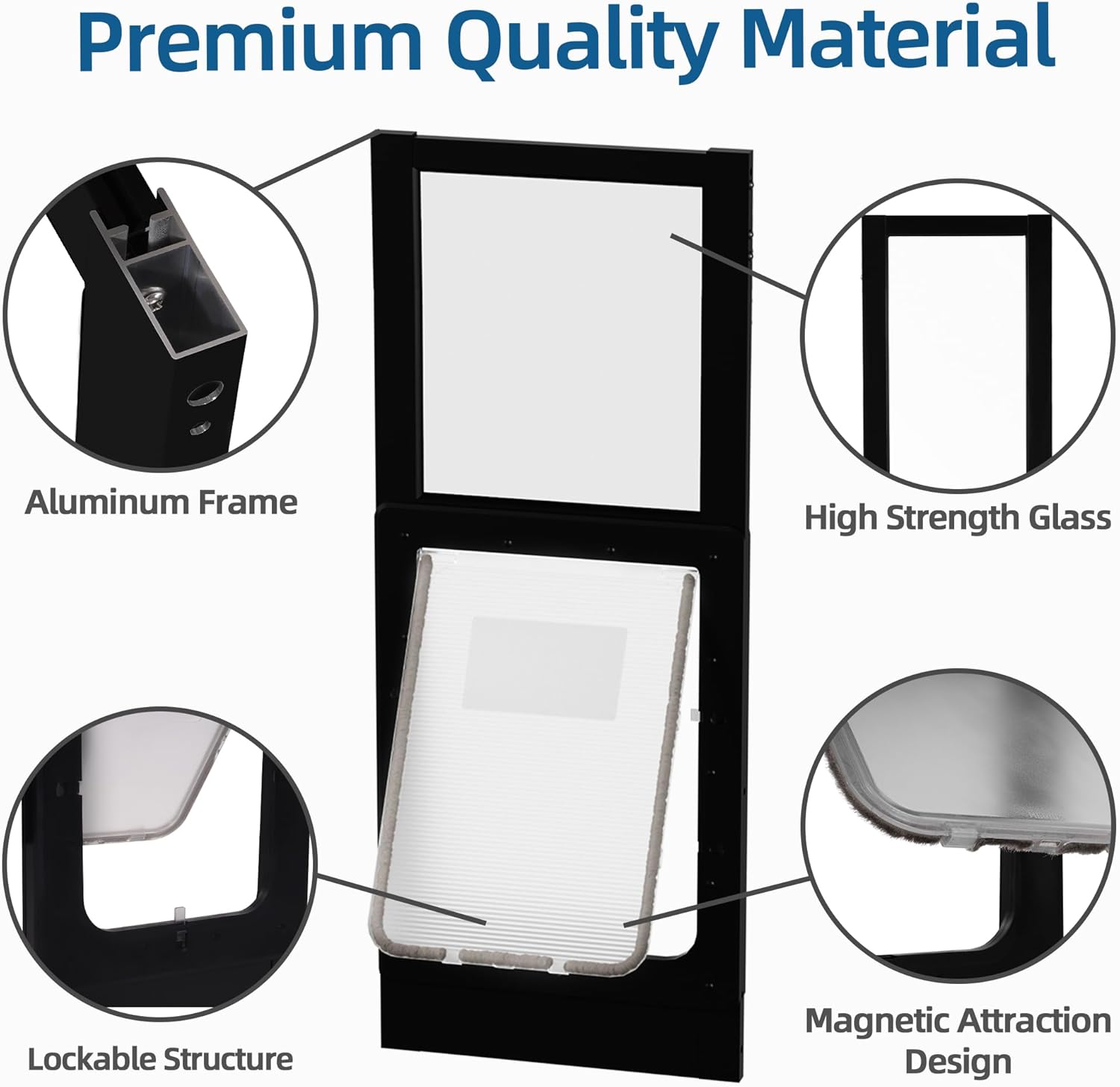 Elevon Dog Door for Sliding Glass Door, Doggie Door Insert with Magnetic Closing Latch Plate, Adjustable Height 83"-91" Slider Height, Patio Pets Door for Dogs, No-Cut Install, Black