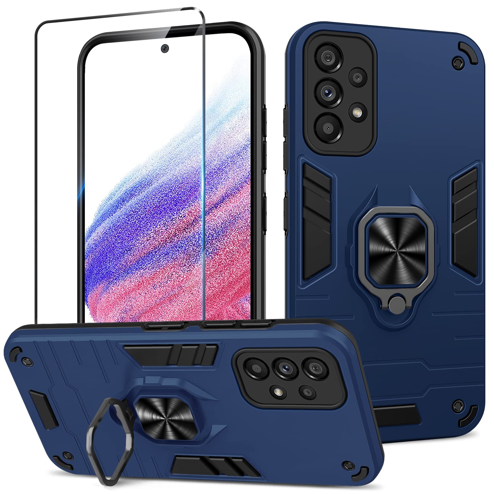 Funda para Samsung Galaxy A13 4G con Cristal Templado Protector Pantalla, Carcasa Antigolpes con Soporte anular metálico, Case Protectora de Grado Militar, Negro — view 59