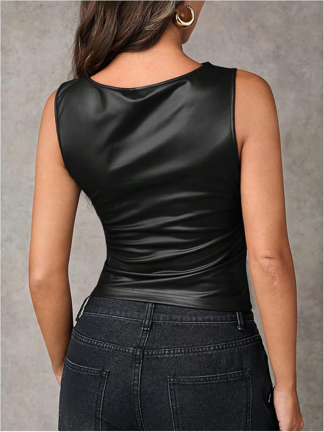 Milumia Women's Faux Leather Tank Top Shirt Y2k Fitted Going Out Tops Party Clubwear - Image 2