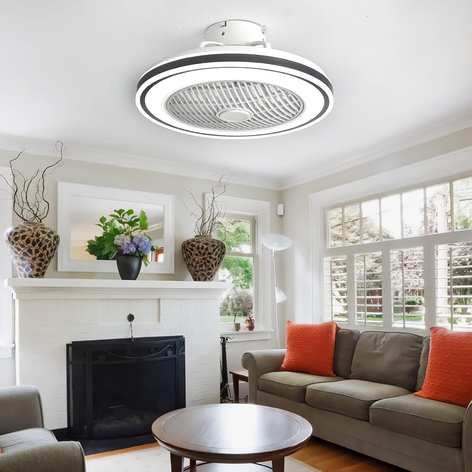 YUEGOO Ceiling Fans with Lamps,Ceiling Fan with Lighting Smart Led Dimming Silent Ceiling Fans with Lamps Dc Reversible 6 Speed Timer Winter Summer Mode Chandelier Fan for Bedroom Lounge Kitchen/C