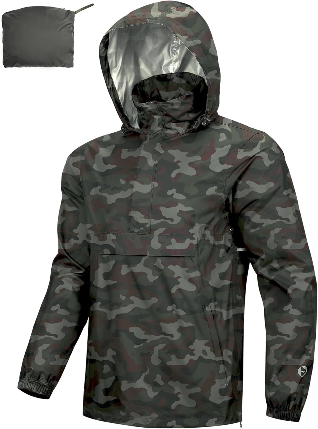 Outdoor Ventures Men's Rain Jacket Waterproof Lightweight Packable Rain Pullover for Hiking Golf Running