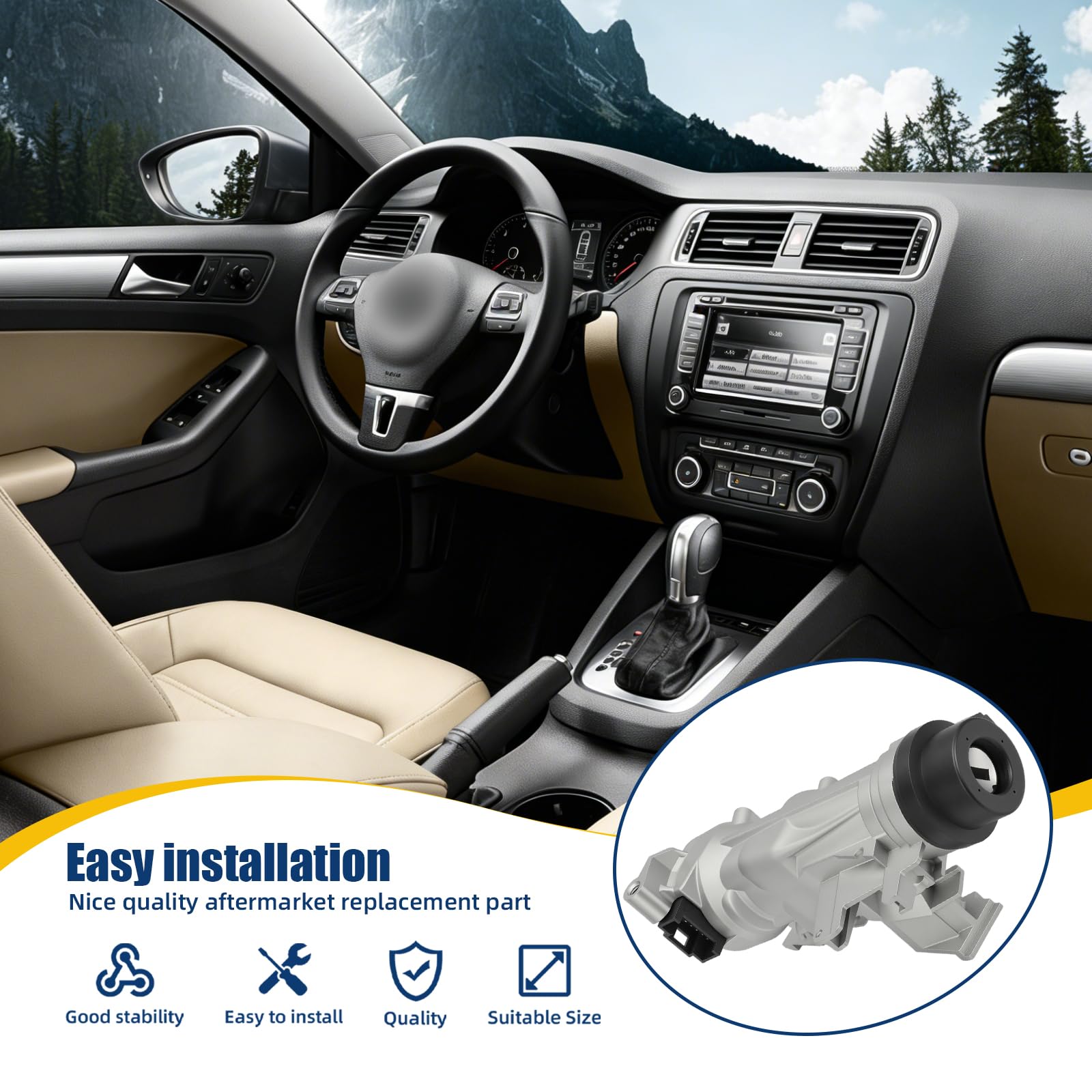 1K0905851B Neiman Interruptor encendido para Golf 5 6 A3 TT Seat Alte Leon | con 2 llaves+1 mando a distancia + 2 pernos Attuatore Serratura Cerradura Encendido1K0905865