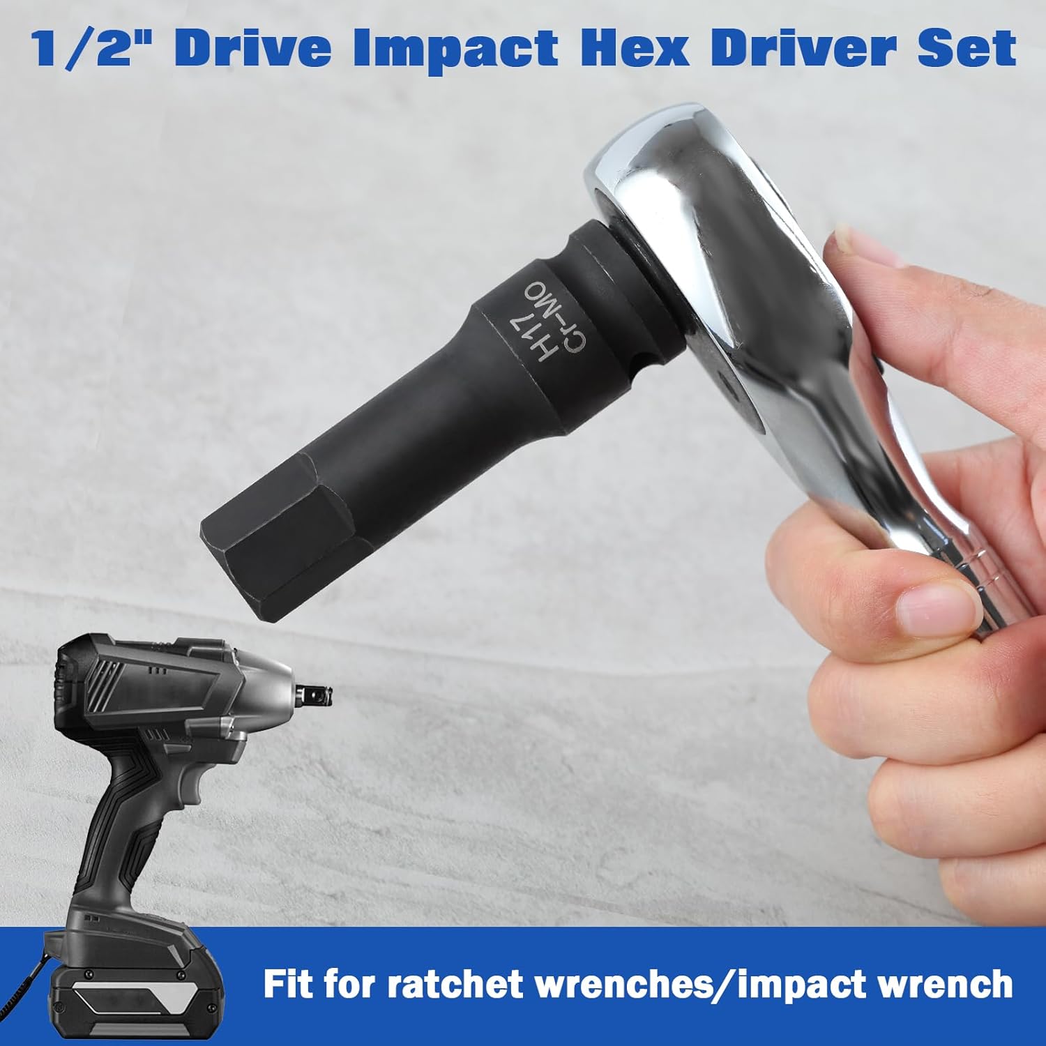 8PCS Impact Allen Socket Set, 1/2" Drive Impact Hex Driver Set, Metric H5-H19 Hex Bit Socket Set, Lengthen Allen Key Socket Set, Cr-Mo Steel 1-Piece Construction Impact Adapter, Case Included
