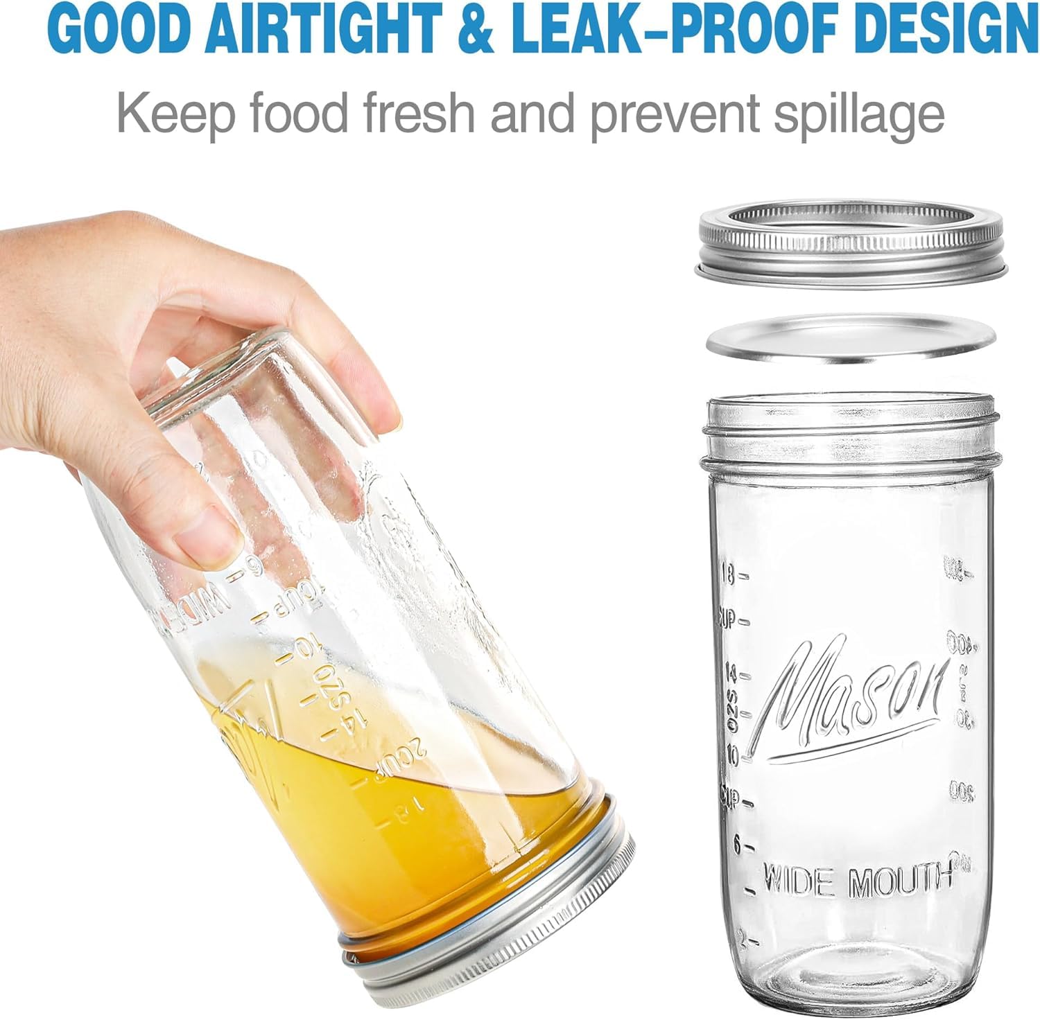 Bewaar Potten Voor Voedsel Ball Mason Jar LATERN 6 Stuks 960 Ml Glazen Potten Met Brede Mond, Lekvrije Glazen Potten Met Luchtdichte Deksel En Band Voor Het Bewaren Van Jam, Honing, Gelei