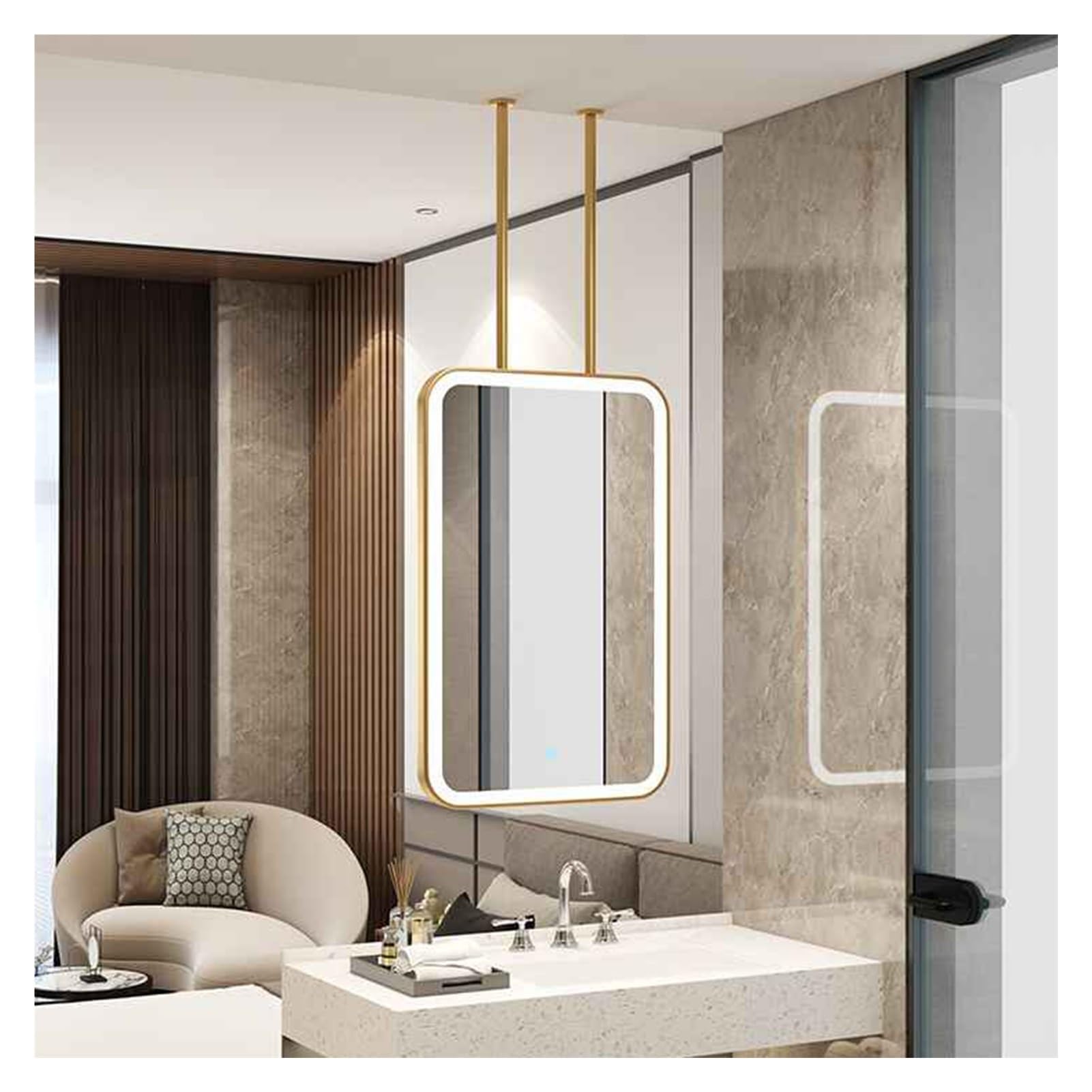 Miroir suspendu pour salle de bain de l'hôtel miroir rectangulaire dore