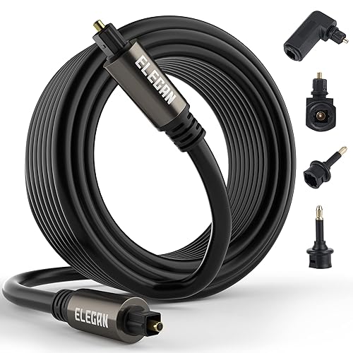 Elecan Cable de audio óptico Toslink de 30 pies, cable de audio digital de fibra óptica, chapado en oro, flexible y duradero, para cine en casa,