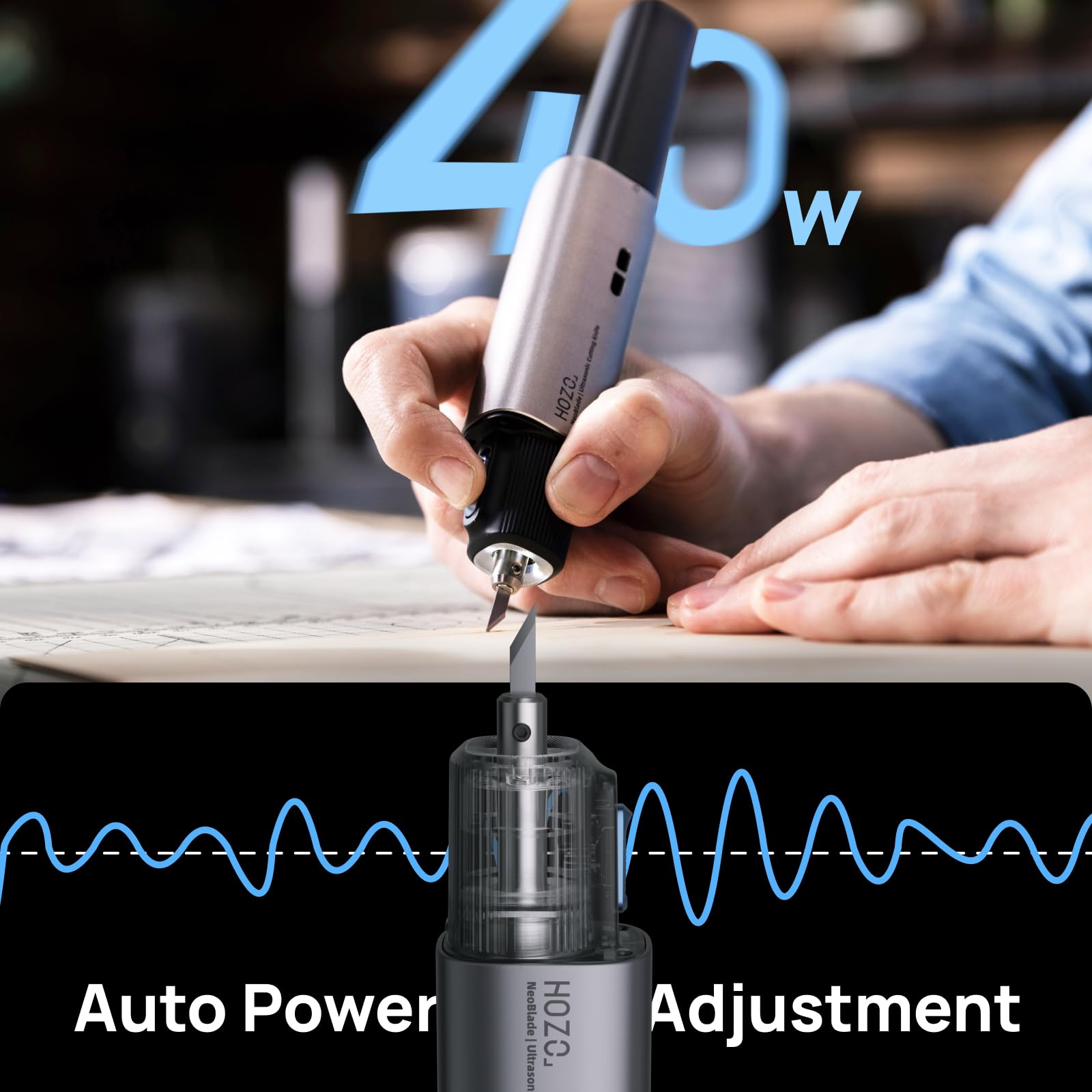 Lame de scie HOZO NeoBlade sans fil ultrasonique 40 kHz 40 W batterie interchangeable refroidissement turbo 2 modes de coupe
