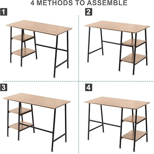 Miniatura 8 de VECELO - Mesa tipo escritorio para computadora, con 2 estantes