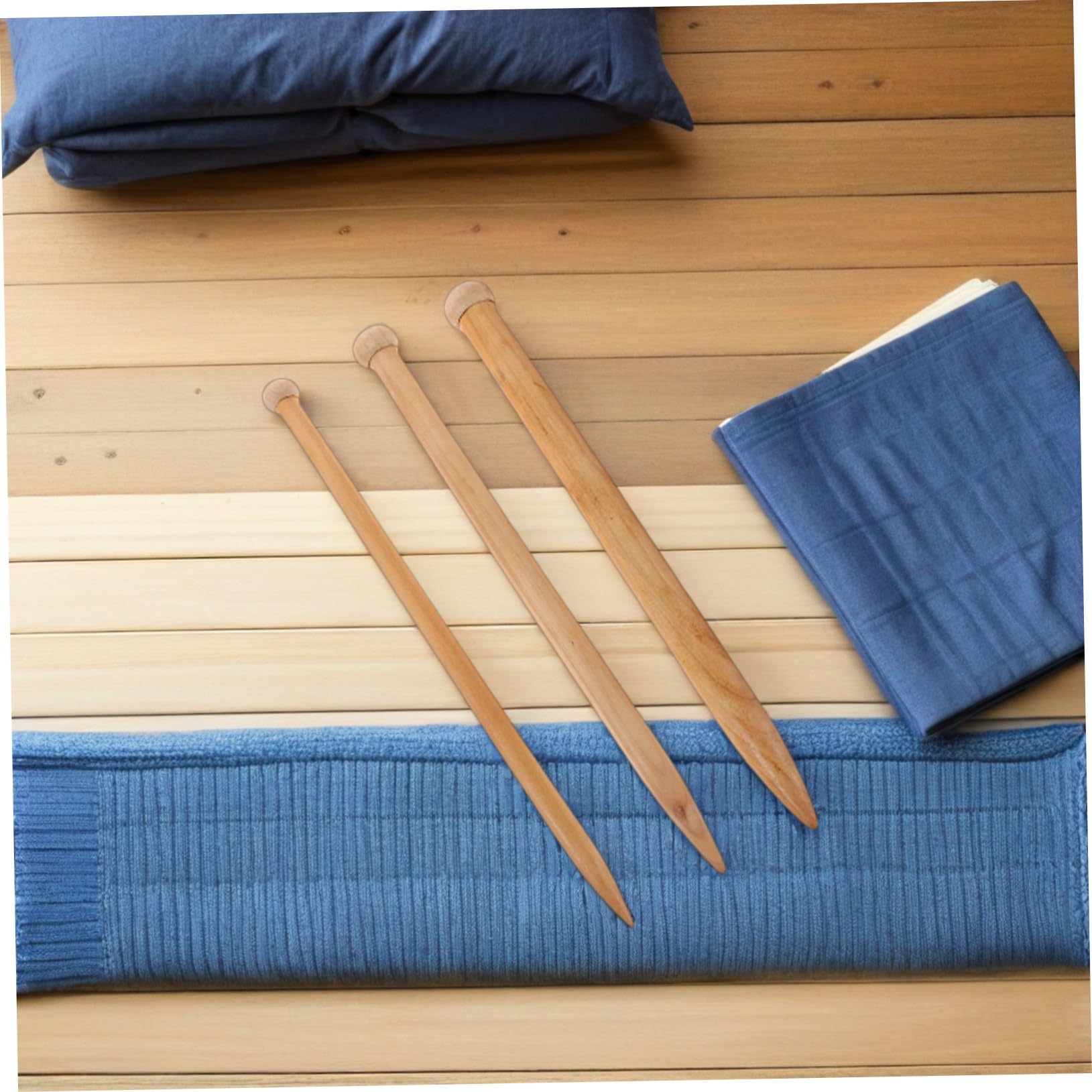 Agujas de Tejer Grandes de Madera Beige, 6 Piezas Rectas | Manualidades y Diy, Estructura Gruesa, Diseño Portátil y Firme, Uso en Invierno