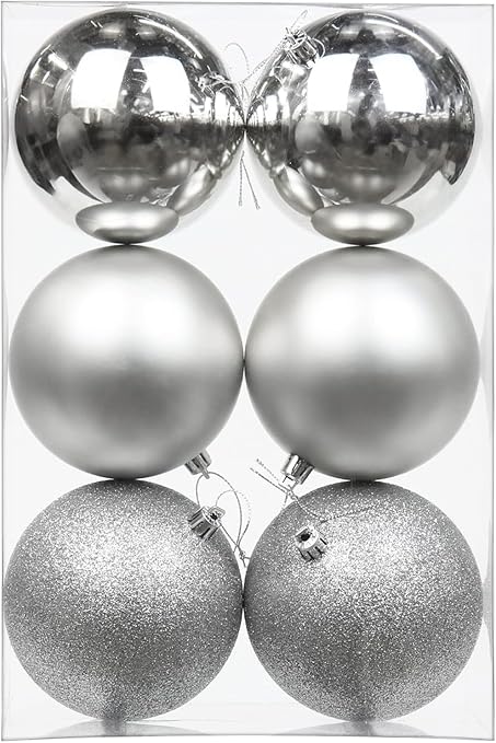 Glamifirsto -5 Cm Large Christmas Balls Shatterproof Silver Christmas Ornaments 6 Pcs Big Christmas Ornaments Balls for Christmas Tree Holiday Wedding Party Decoration