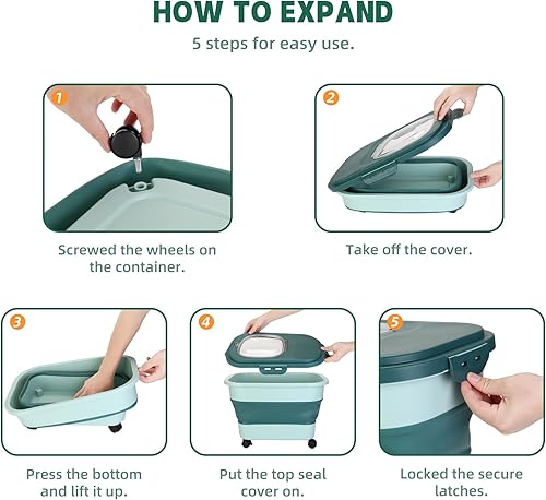 Miniatura 2 de ShineMe Contenedores de almacenamiento de alimentos para mascotas de 20 libras, contenedor plegable de comida para perros con tapa hermética, taza