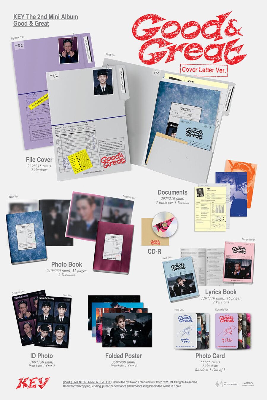 (COVER LETTER Ver.) KEY [GOOD & GREAT] 2nd Mini Album ( DYNAMIC + NEAT - 2 Ver Set + Store Gift SHINEE Photo Card ) K-POP SEALED
