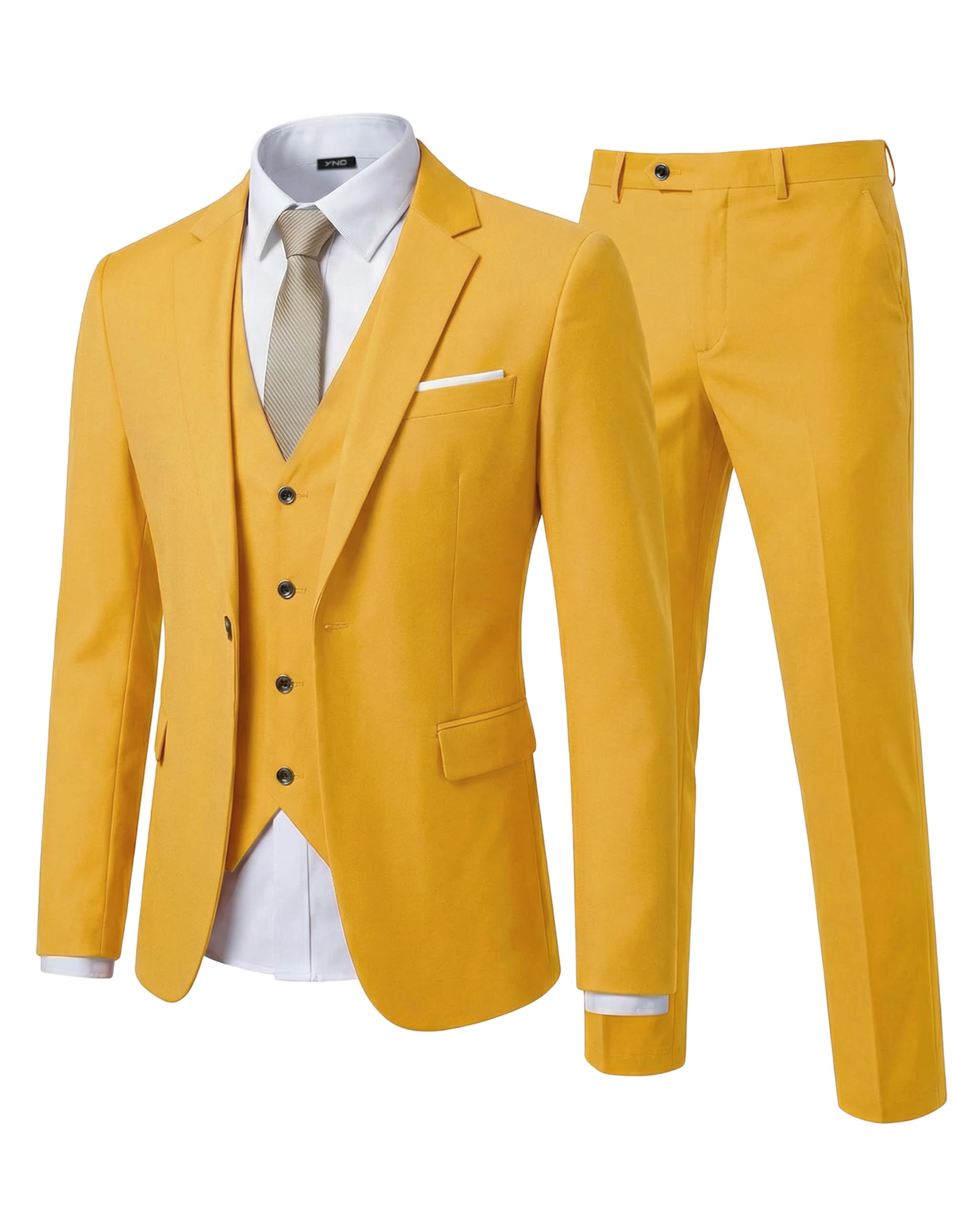 Men's Slim Fit 3 Piece Suit Set, One Button Solid Blazer Vest Pants with Tie