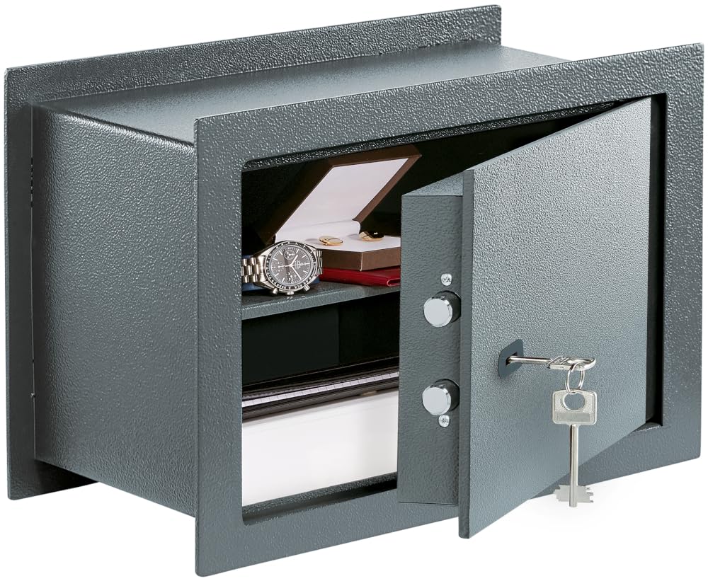 BURG-WÄCHTER Cassaforte da parete con chiave, 16,5 l, 15,3 kg, Pure-Safe PSW 130 K, antracite, esterno: 313 x 445 x 195 cm (A x L x P)