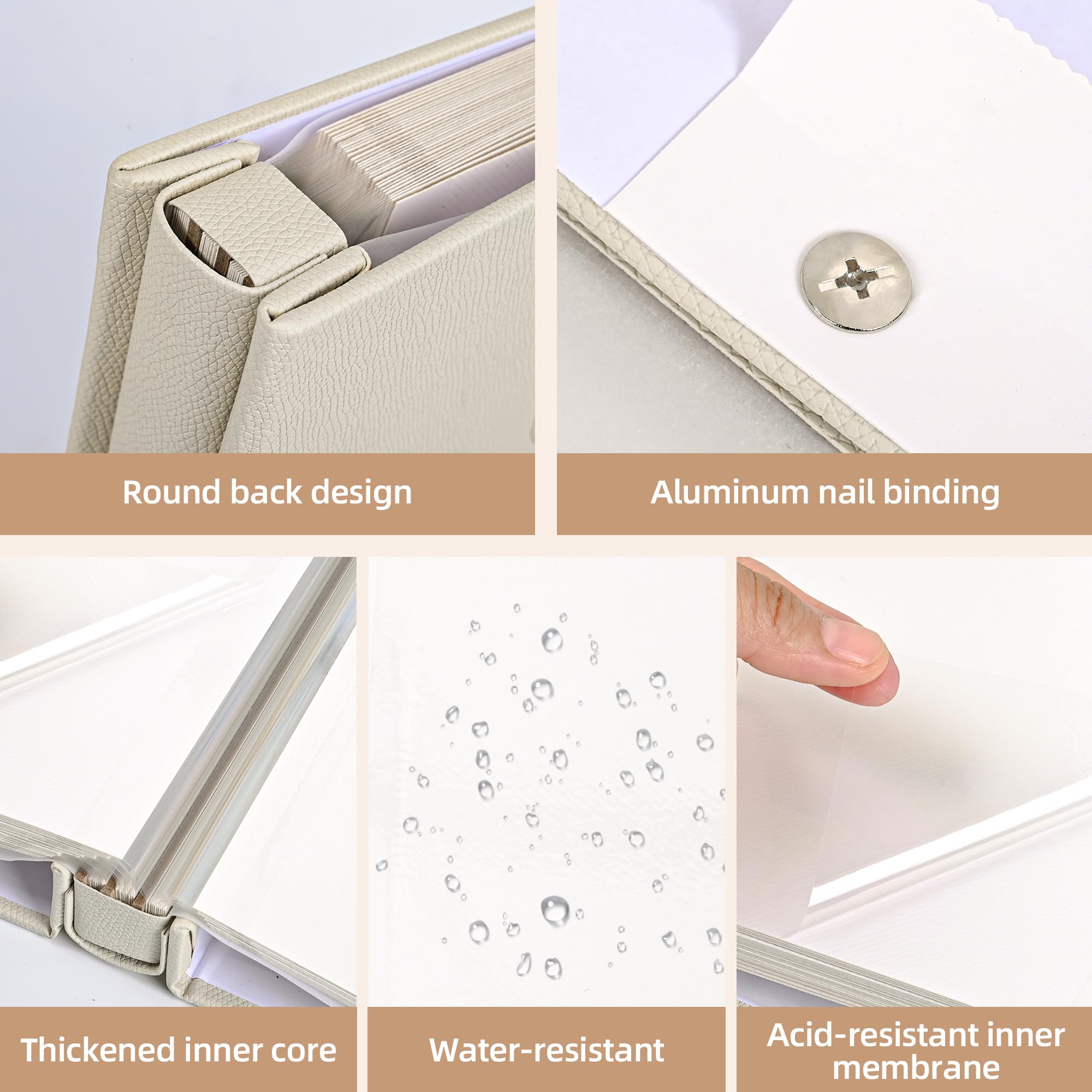 Selbstklebendes Fotoalbum mit 60 Seiten – Bilderalbum für 10 x 15 cm, 12 x 17 cm, 15 x 20 cm, 3 x 5 Fotos, Ledereinband, Scrapbook, Geschenk mit Stift und Werkzeug für Hochzeit, Baby, Familie