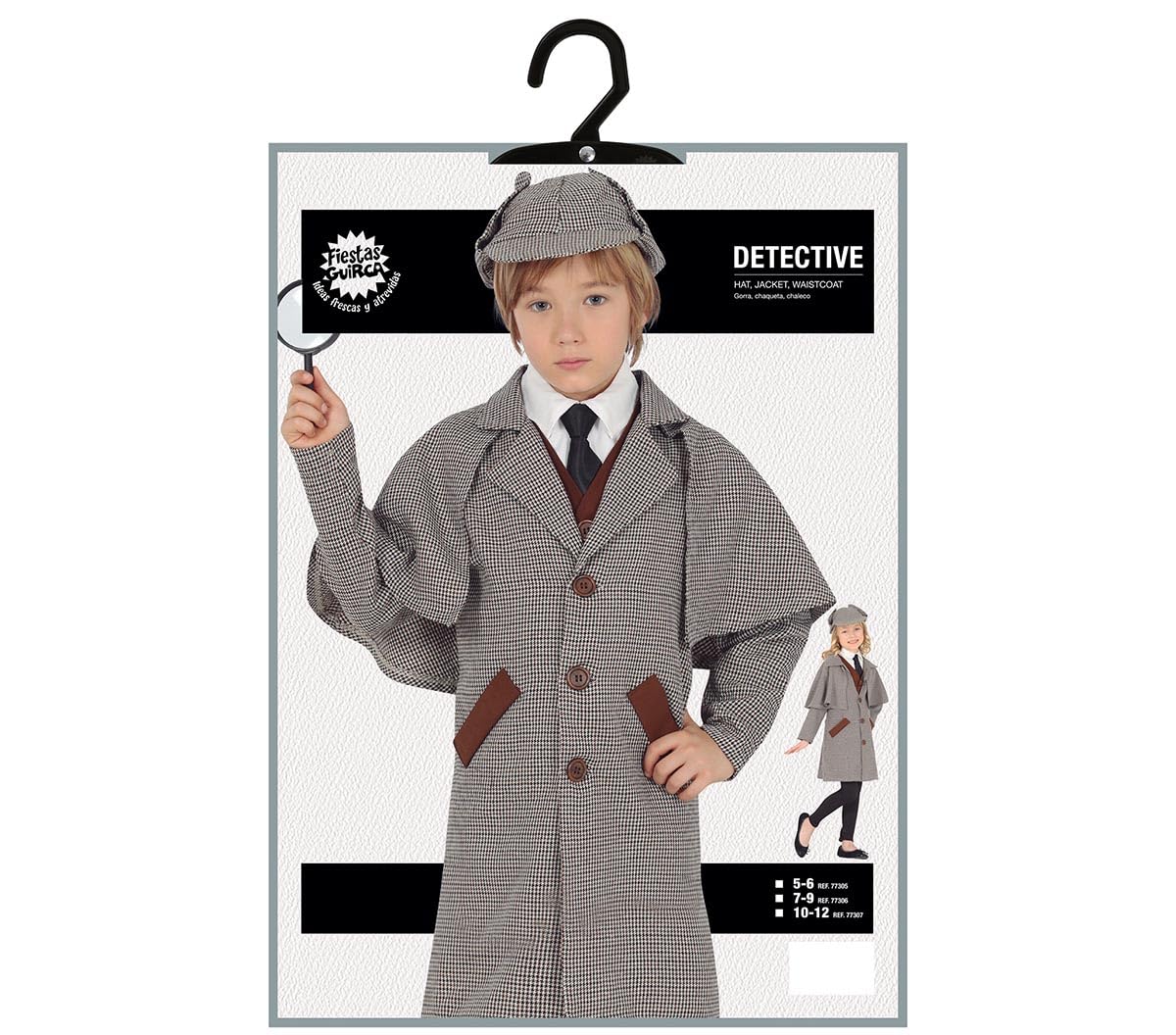FIESTAS GUIRCA | Costume da Detective Bambini - Gilet, Giacca e Cappello - Costumi da Poliziotto e Detective per Halloween, Carnevale e Feste in Maschera - Unisex - Grigio