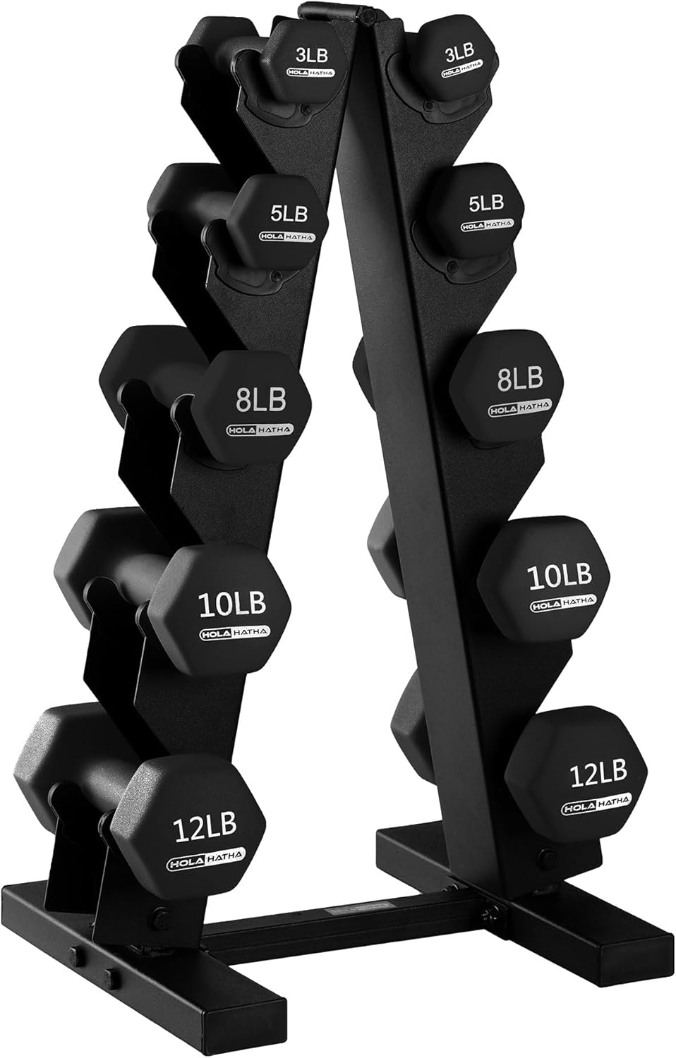 HolaHatha 2, 3, 5, 8, and 10 Pound Neoprene Dumbbell Free Hand Weight Set with Rack, Ideal for Home Exercises to Gain Tone and Definition, Pastel