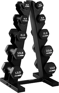 HolaHatha 1, 2 and 3 lb Neoprene Dumbbell Strength Training Weight Set with Rack