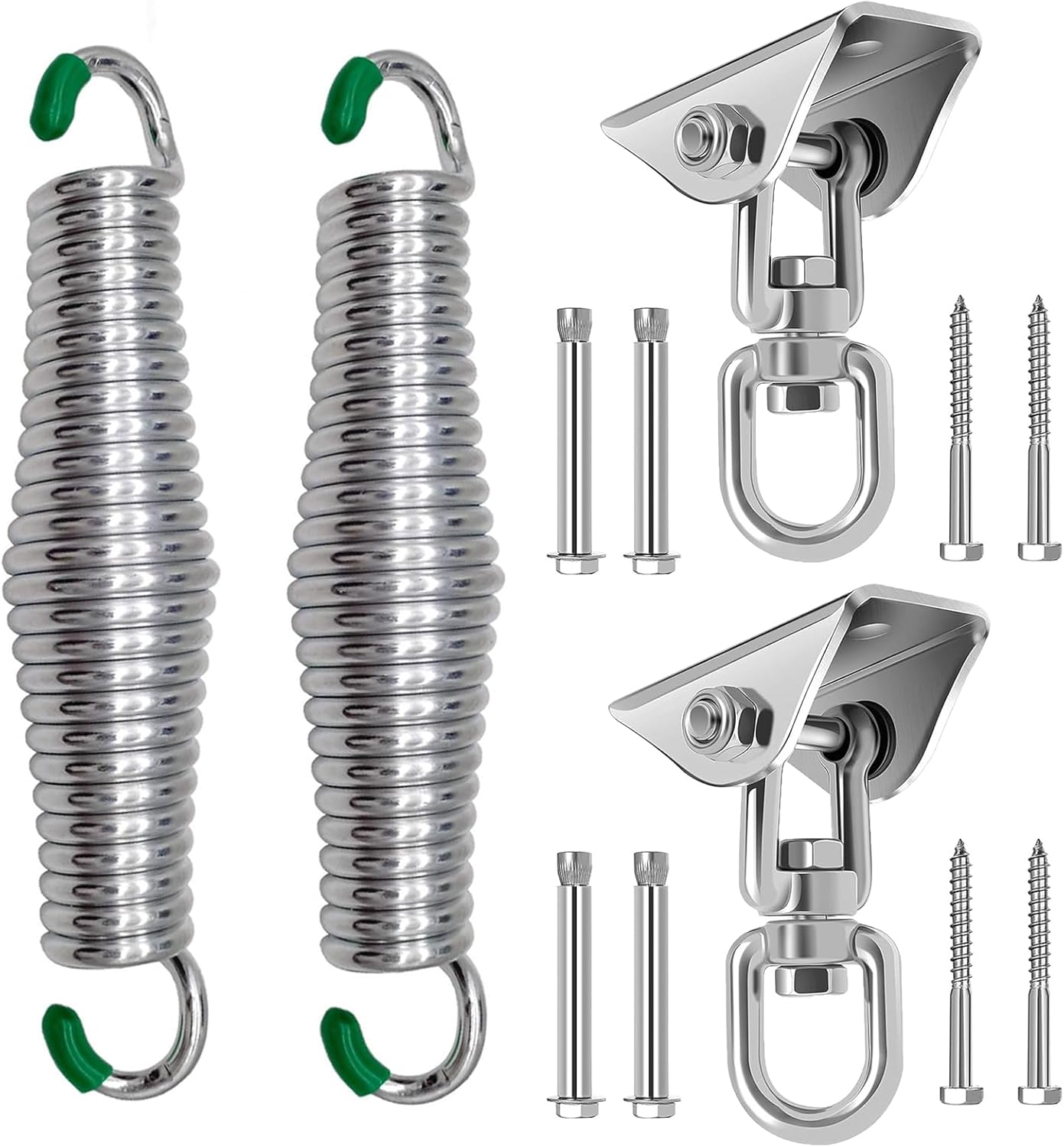 JESE Hanging Kit with Springs Silver Heavy Duty 1600Lbs Porch Swing Springs Hammock Hardware Kit for Hammock Chair, Porch Swing, Hammock Stands