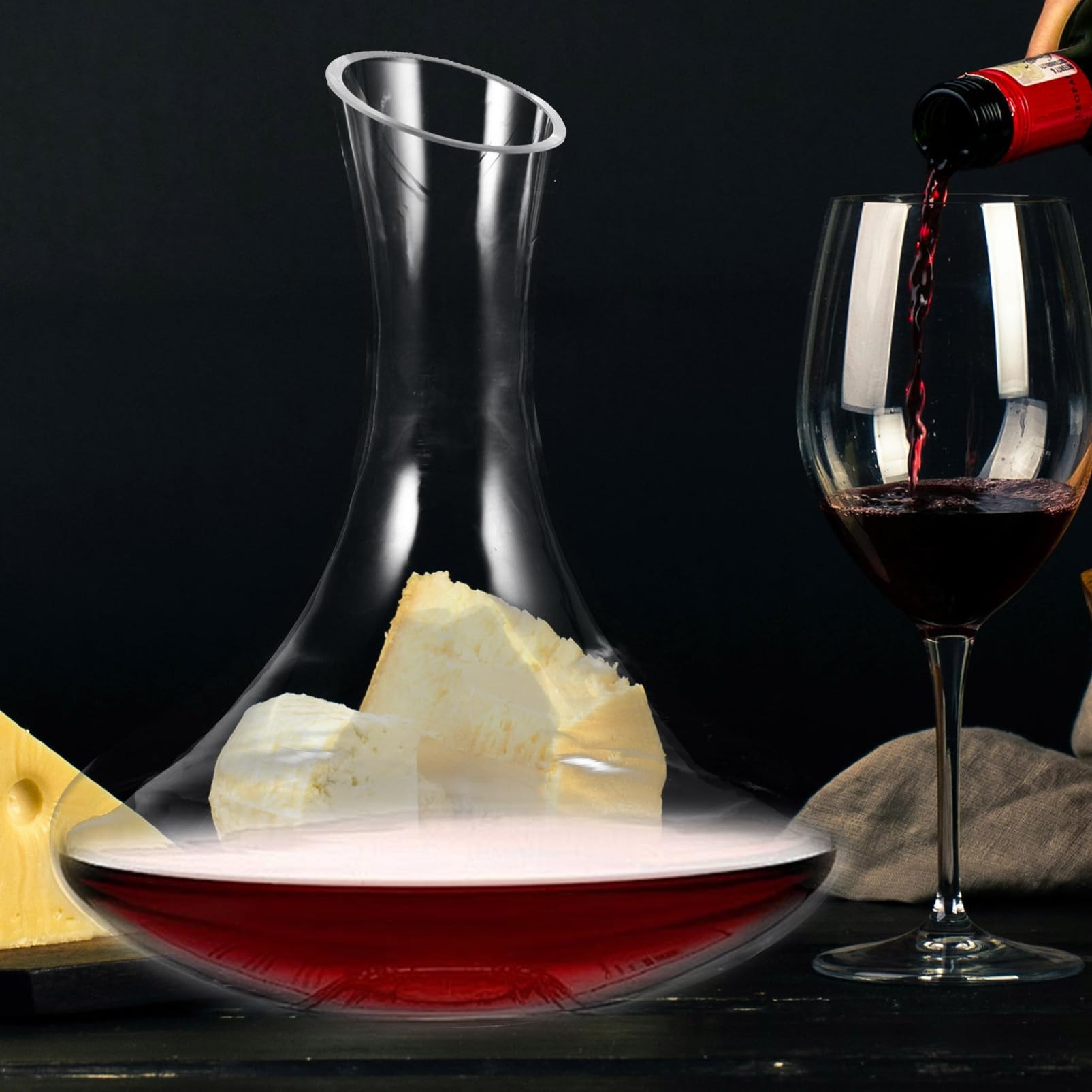 Cabilock Carafe en Verre sans Plomb 1520 Ml Carafon à Vin Transparent Décanter pour Vin Rouge Dégustation Élégant Design Usage Domestique