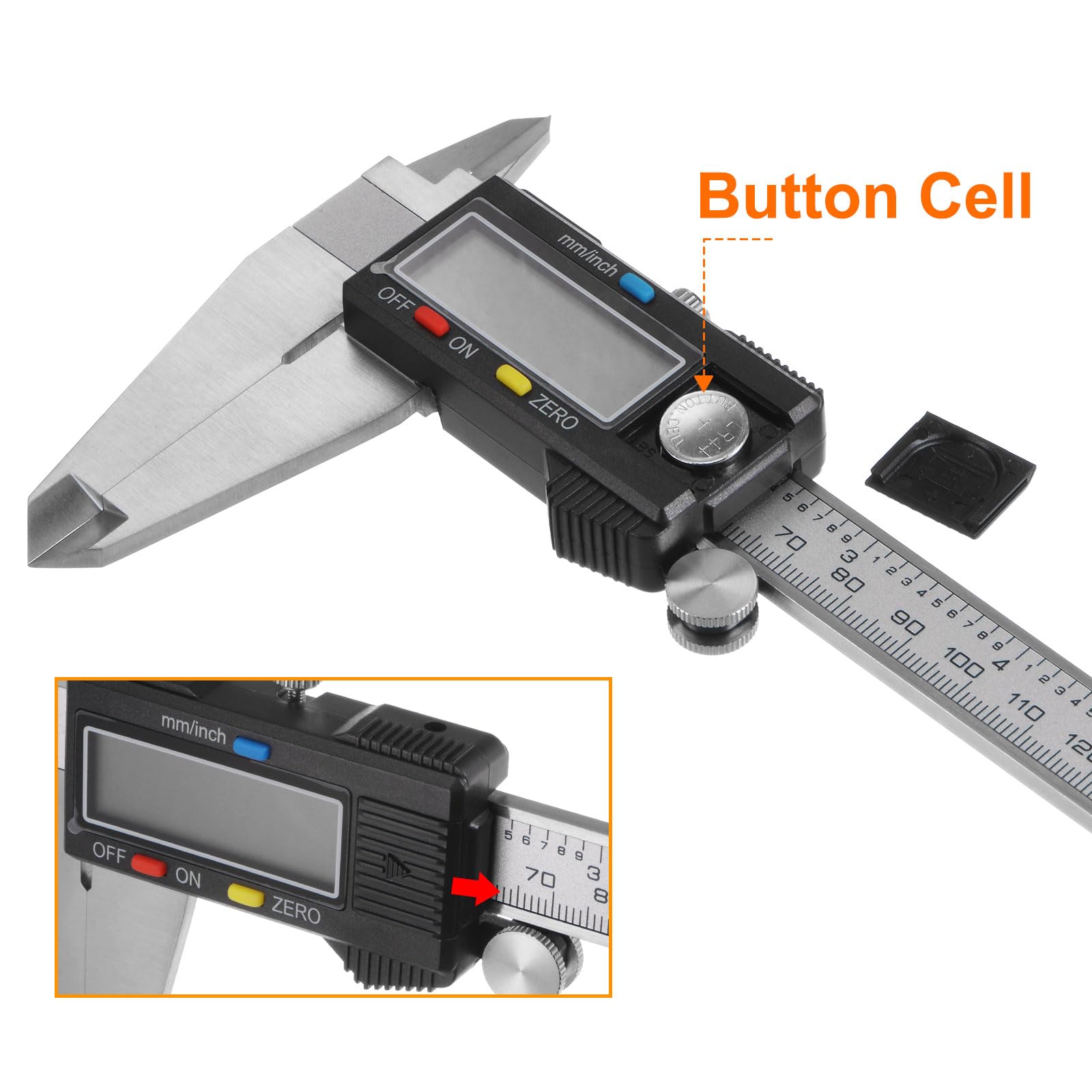 QUARKZMAN Calibro Digitale 200mm/0-8" Ampio Schermo LCD Corpo Acciaio Inossidabile Strumento Misurazione Calibro Calibri Misurazione per Fai da Te/Casa