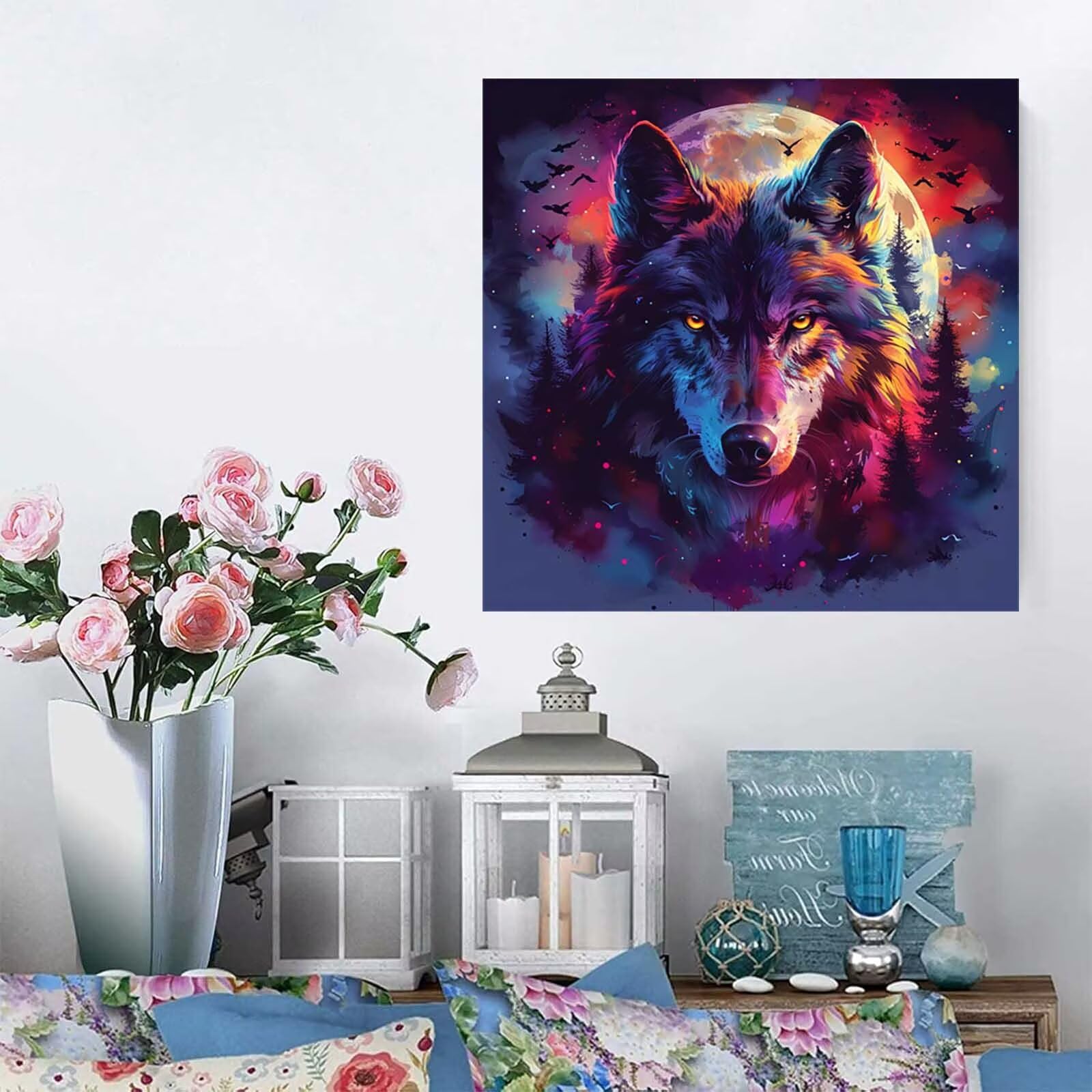 5D diamentowy obraz wilk malarstwo numer dla dorosłych, diamentowy obraz dorosły księżyc, DIY wypoczynek kreatywny zestaw dla dorosłych, numer malarstwa Rhinestone zestaw do haftu krzyżykowego, Boże