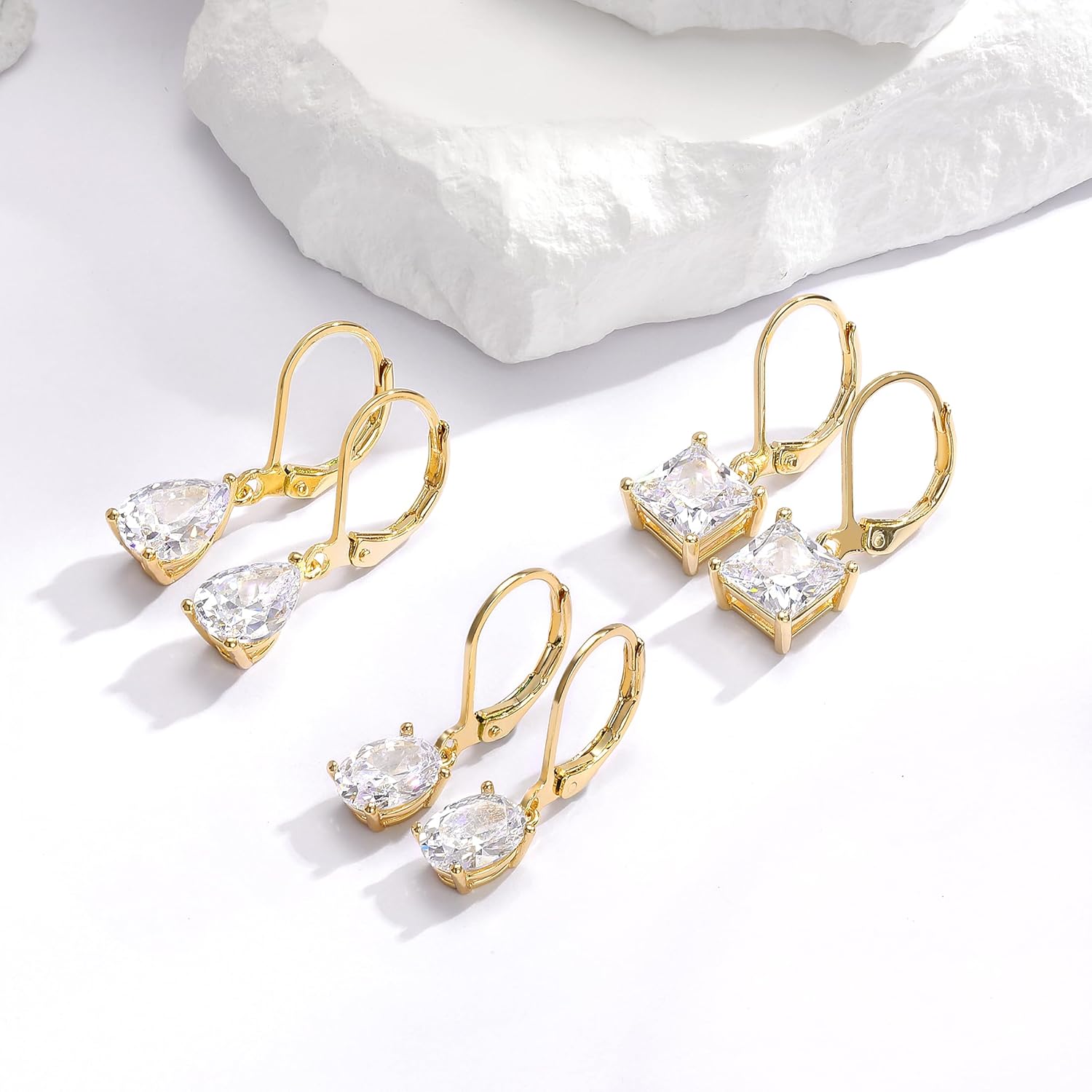 MDFUN 18K Gold Plated Dangle Earrings for Women Leverback Earrings Set Cubic Zirconia Drop Earrings Hypoallergenic Jewelry Gifts for Her - Image 6