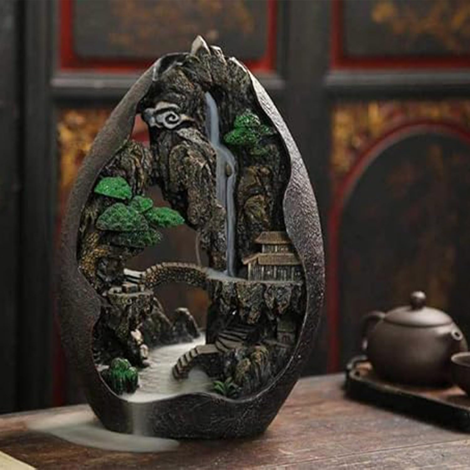 Mountain Waterfall Incense Burner Backflow Cascading Back Flow Incense Cone Holder Yoga Meditation Decor for Room