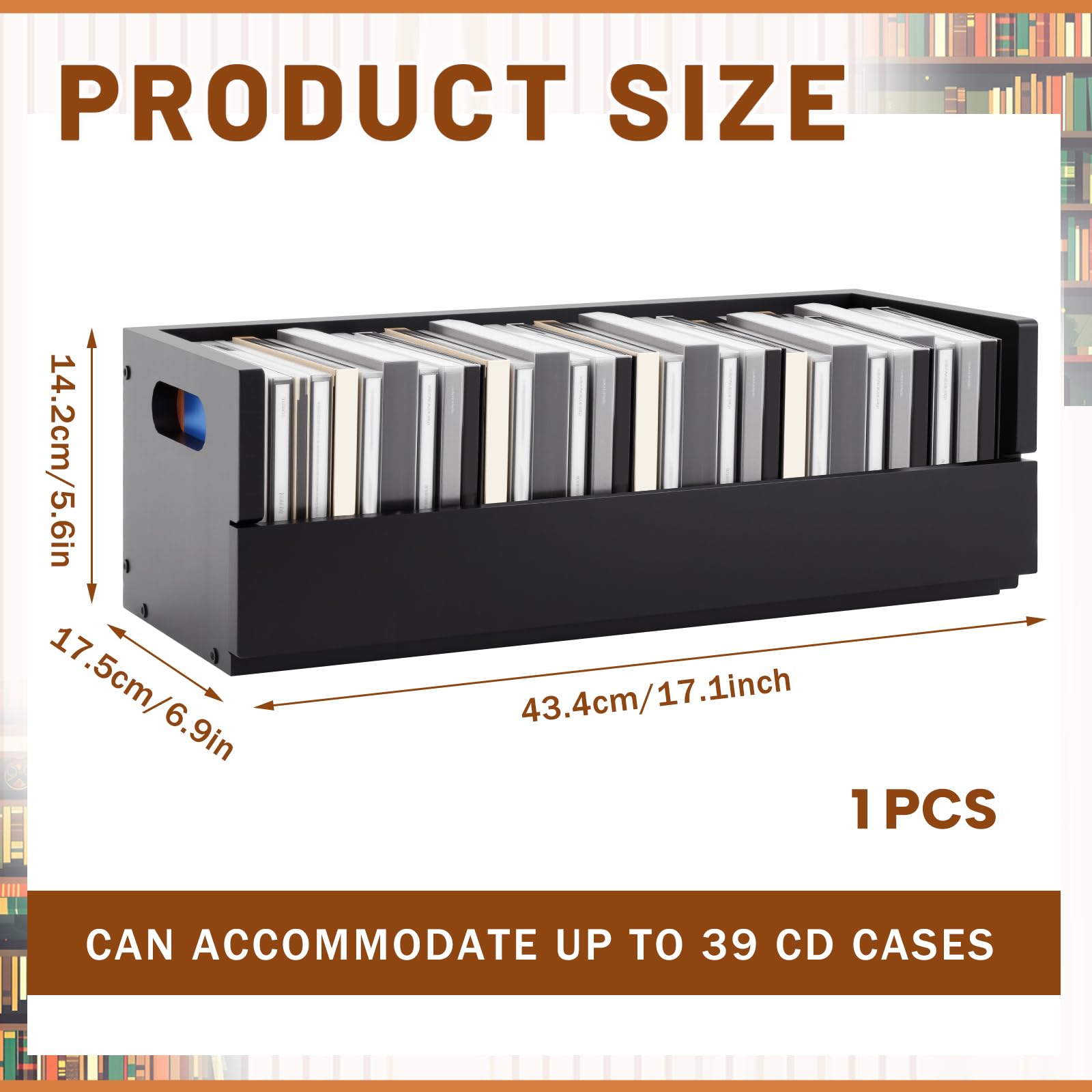 CroBlissful 1 set di contenitori in legno per CD, può contenere 36 CD standard, organizer impilabile con patta frontale magnetica e maniglie per il trasporto per DVD, cassette e custodie per film