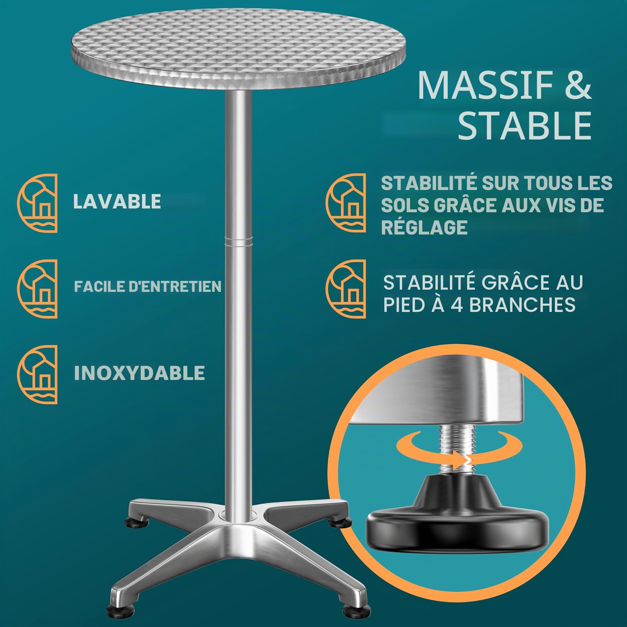 Casaria® Table Basse Mange Debout Aluminium - Table à Manger et Meuble Cuisine - Hauteur Réglable 70-115 cm, Plateau Pliable 60 cm, 4 Pieds Stables, Résistante aux Intempéries, Housse Noire Incluse