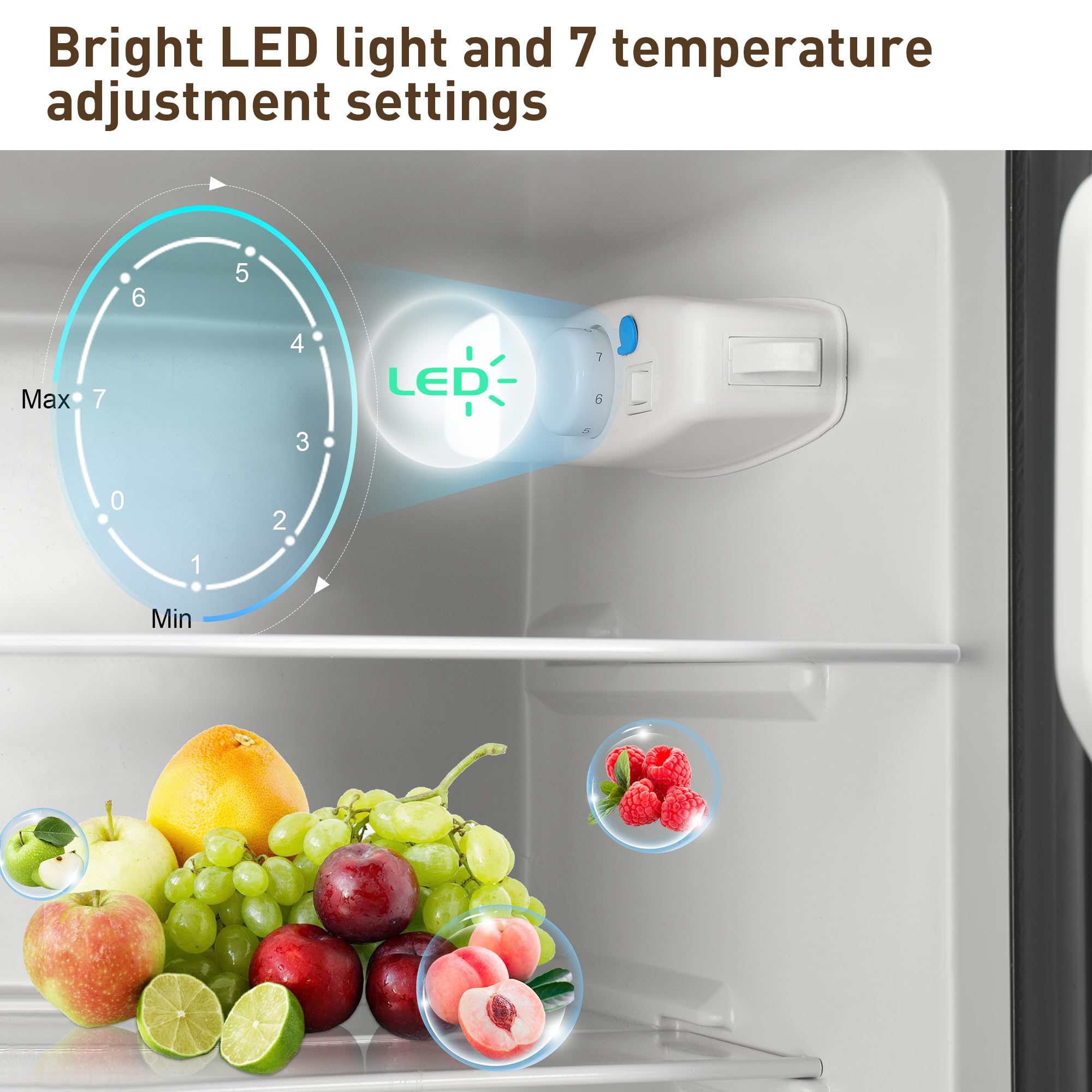Ootday 3.4 Cu.Ft Compact Refrigerator, Small Fridge With Double Door, Apartment Size Refrigerator With 7 Level Adjustable Thermostat Control Perfect For Kitchen Dorm Apartment Office Wood on Fridge.com - View 3