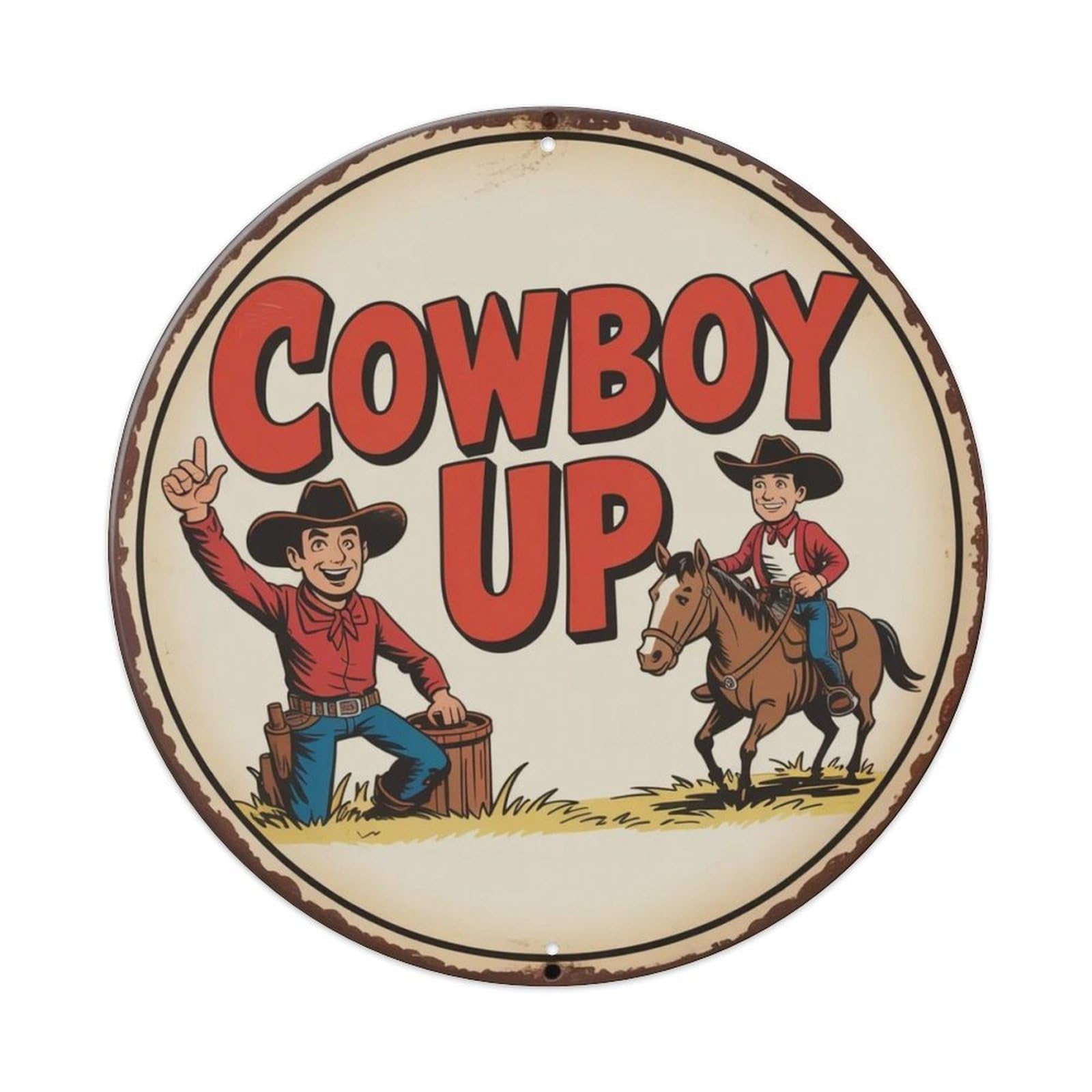 Lvalogy Style Cowboy Up Retro Comic Metal Tin Sign Plaque