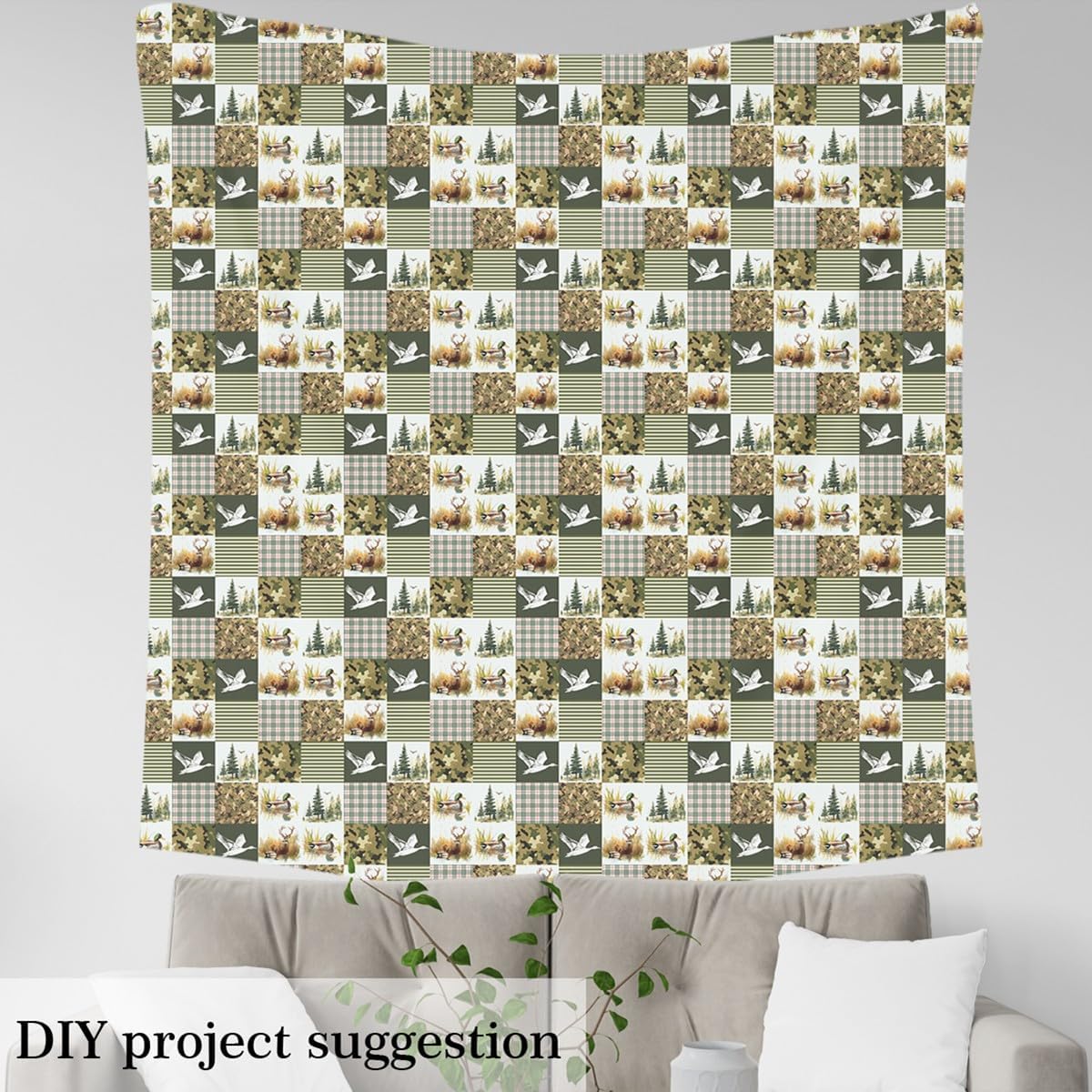 Feelyou Mallard Duck Waterproof Outdoor Fabric 2 Yard Wild Duck Fabric by The Yard Kids Ultra Soft Green Camouflage Upholstery Fabric for Chairs Geometric Reupholstery Fabric Decor Room Decor
